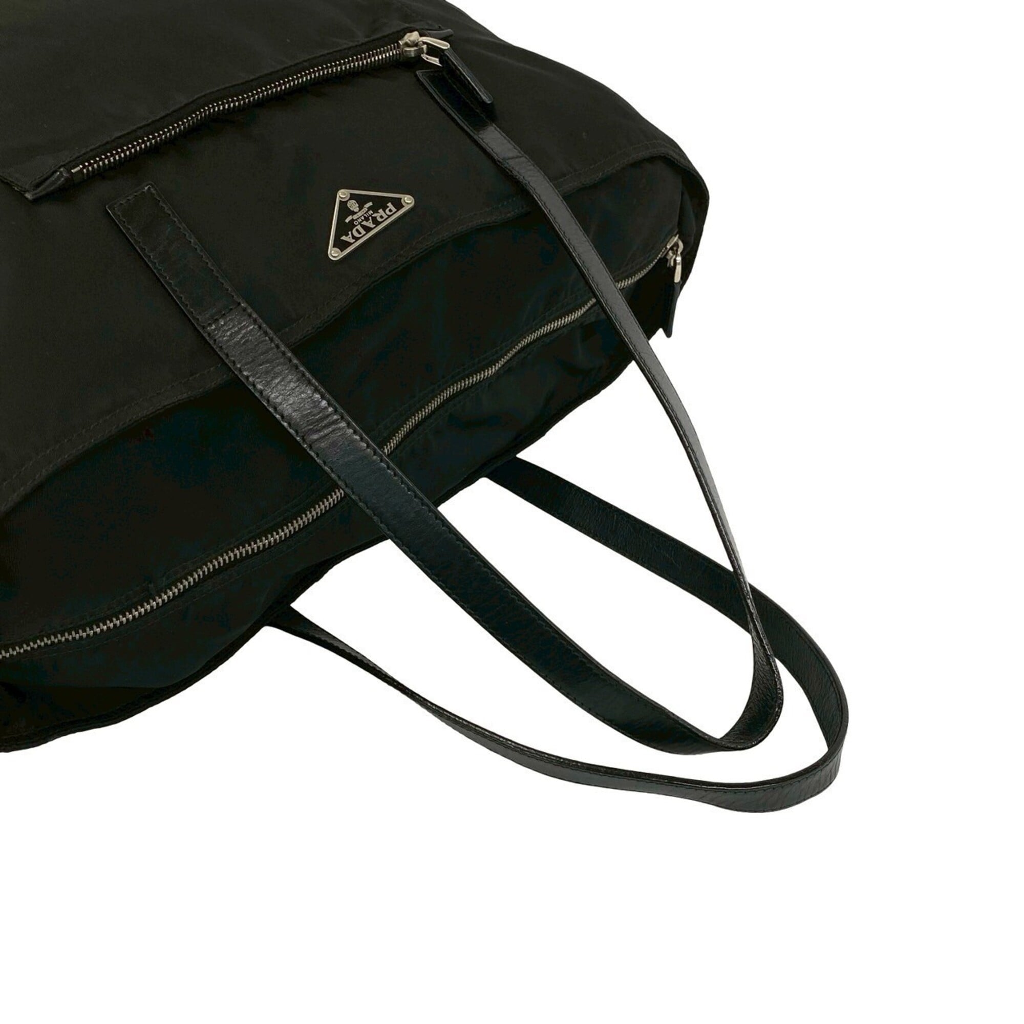 Prada Black Nylon Leather Handbag Shoulder Bag Tote Bag (Pre-Owned)