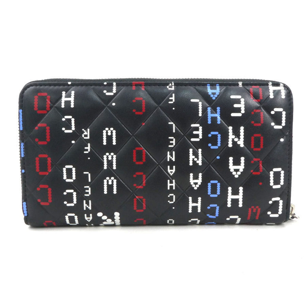Chanel Black Blue Red Color White Leather Long Wallet (Bi-Fold) (Pre-Owned)