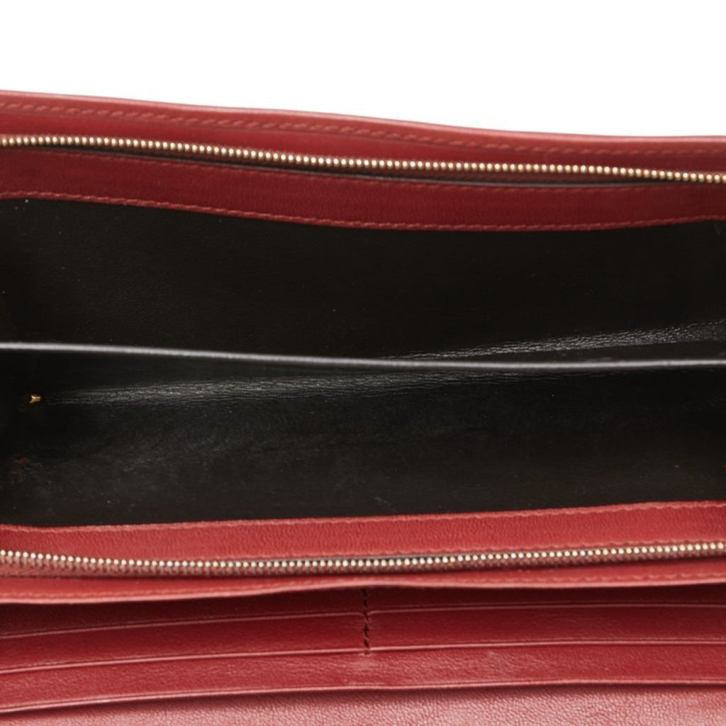 Gucci Beige Red Color Canvas Leather Long Wallet (Bi-Fold) (Pre-Owned)