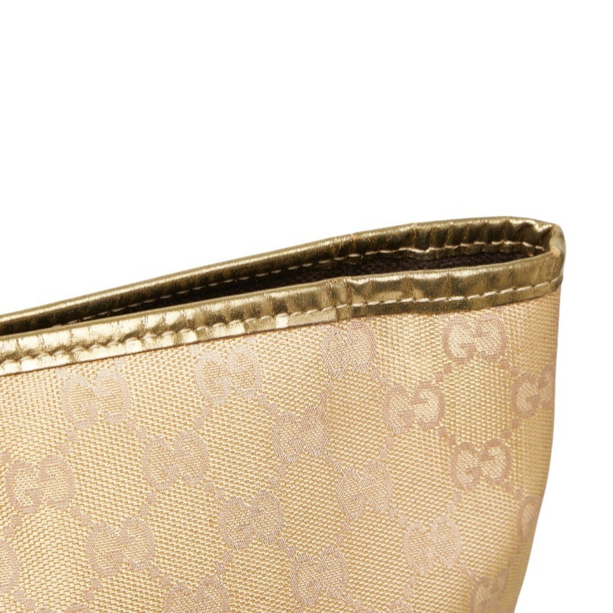 Gucci Beige Gold Canvas Leather Handbag Tote Bag (Pre-Owned)