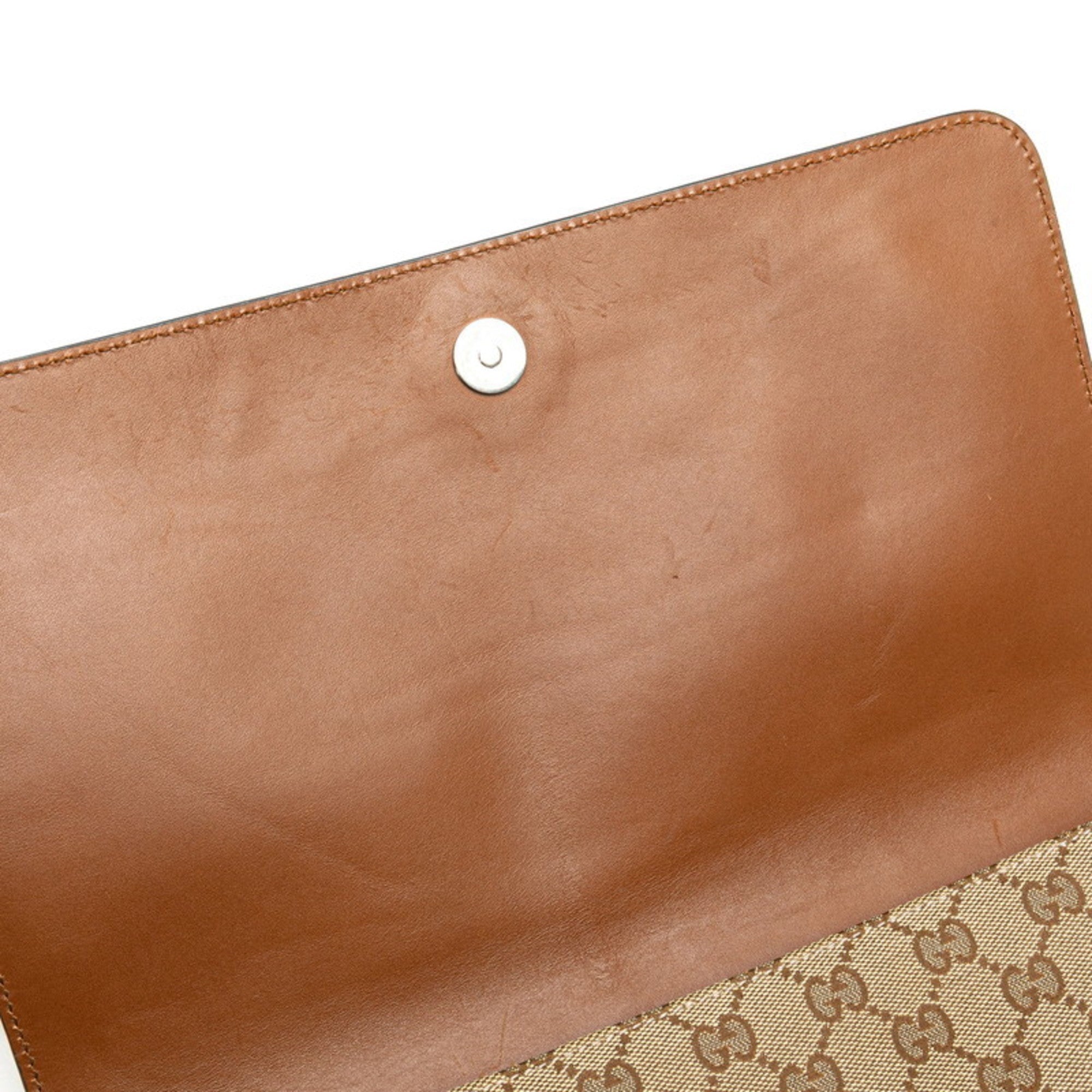 Gucci Beige Brown Canvas Leather Shoulder Bag (Pre-Owned)