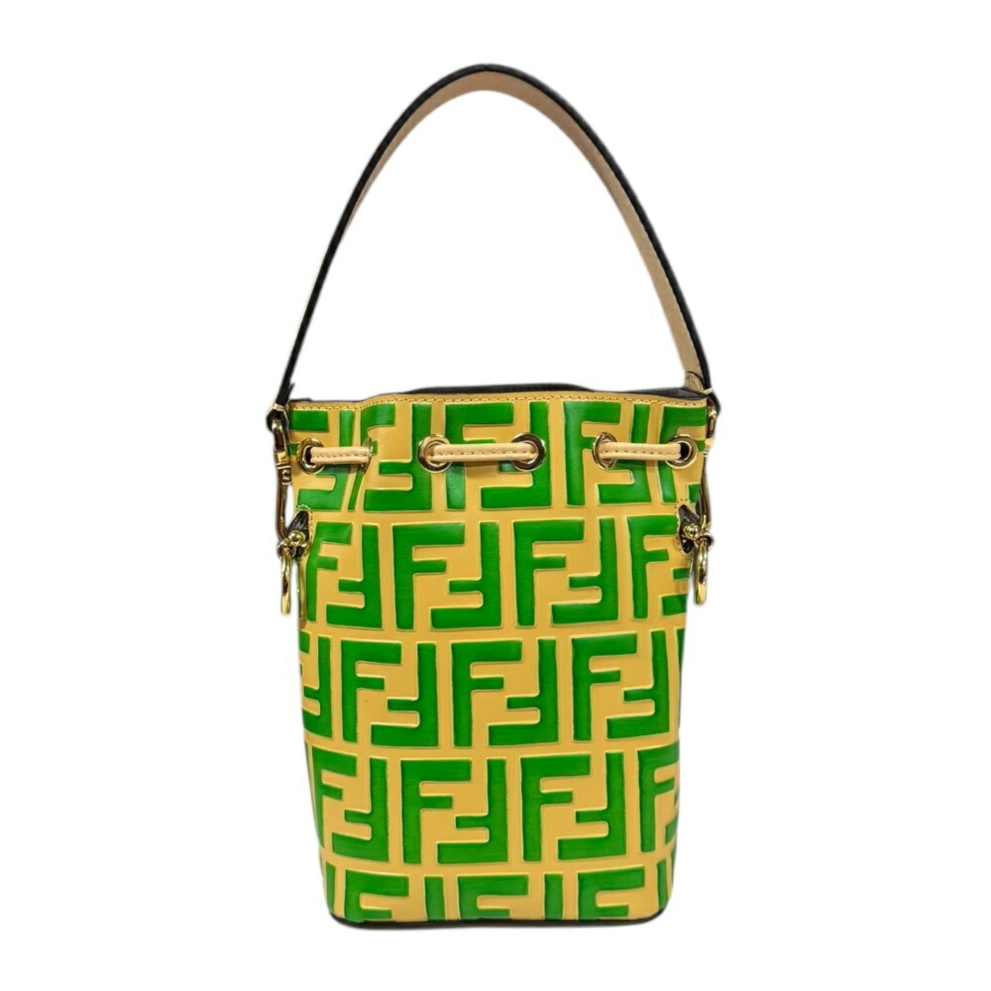 Fendi Beige Green Leather Shoulder Bag (Pre-Owned)