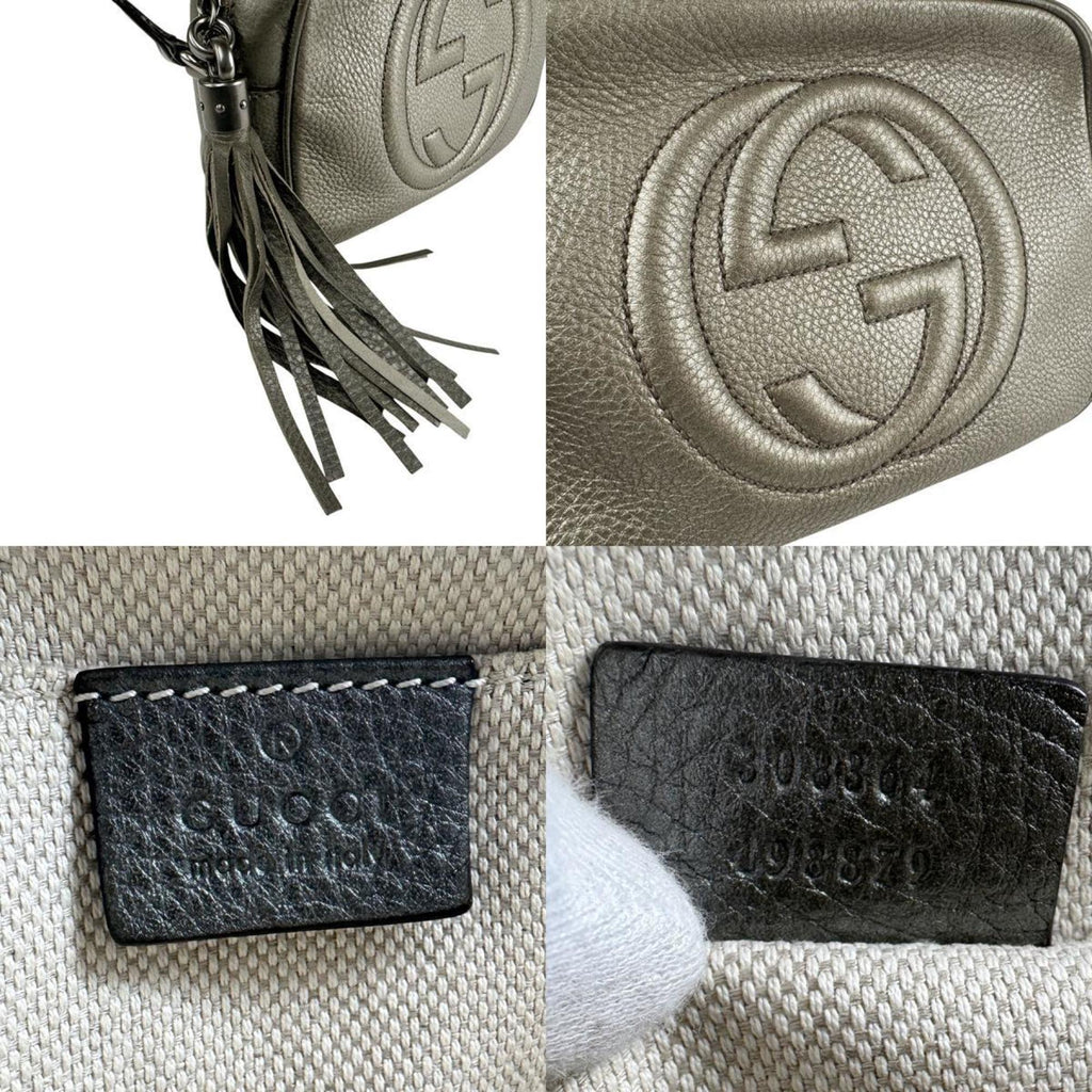 Gucci Gold Gray Khaki Leather Shoulder Bag (Pre-Owned)