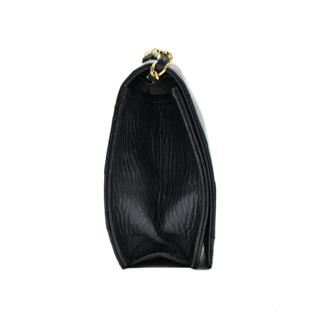 Chanel Black Leather Clutch Bag Shoulder Bag (Pre-Owned)