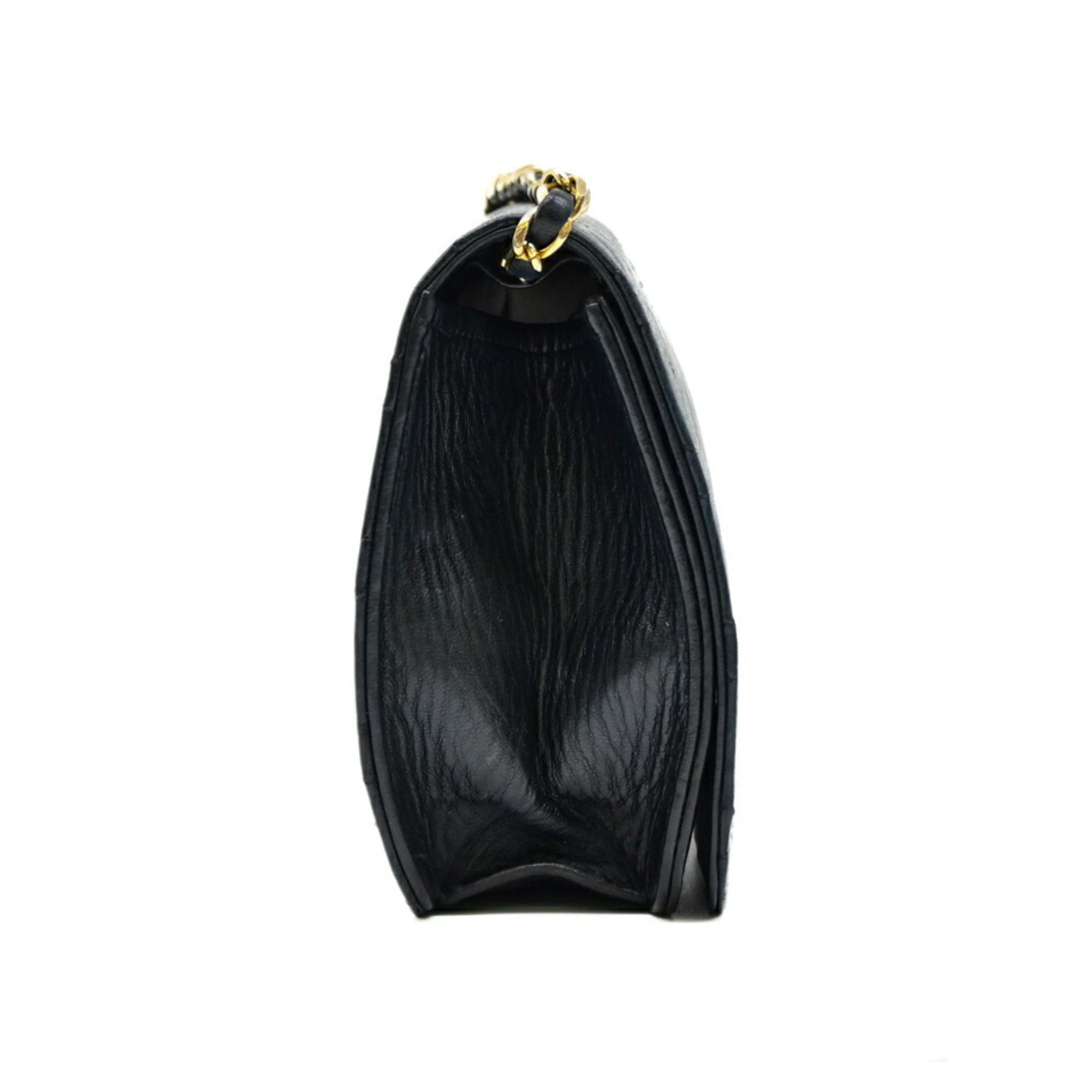 Chanel Black Leather Clutch Bag Shoulder Bag (Pre-Owned)