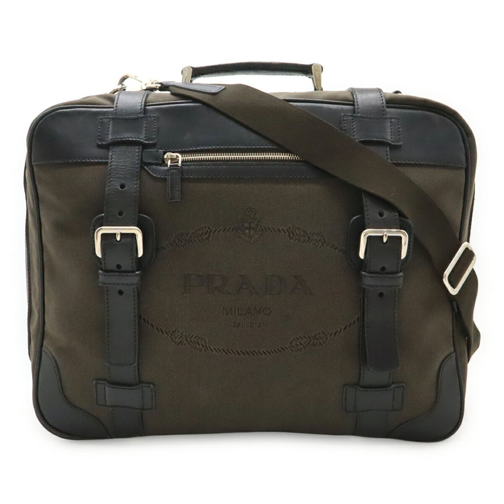 Prada Black Brown Nero Canvas Leather Handbag Shoulder Bag Tote Bag (Pre-Owned)