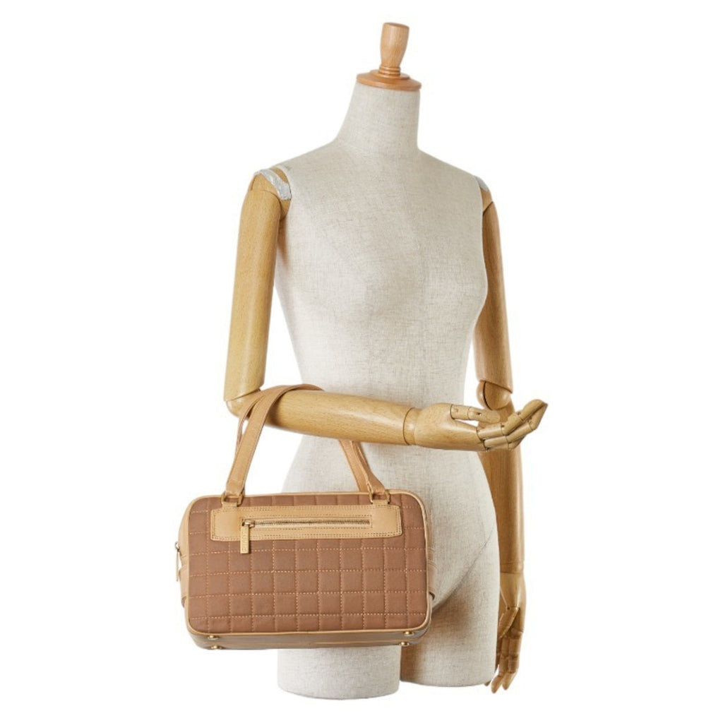 Chanel Beige Brown Canvas Leather Handbag (Pre-Owned)