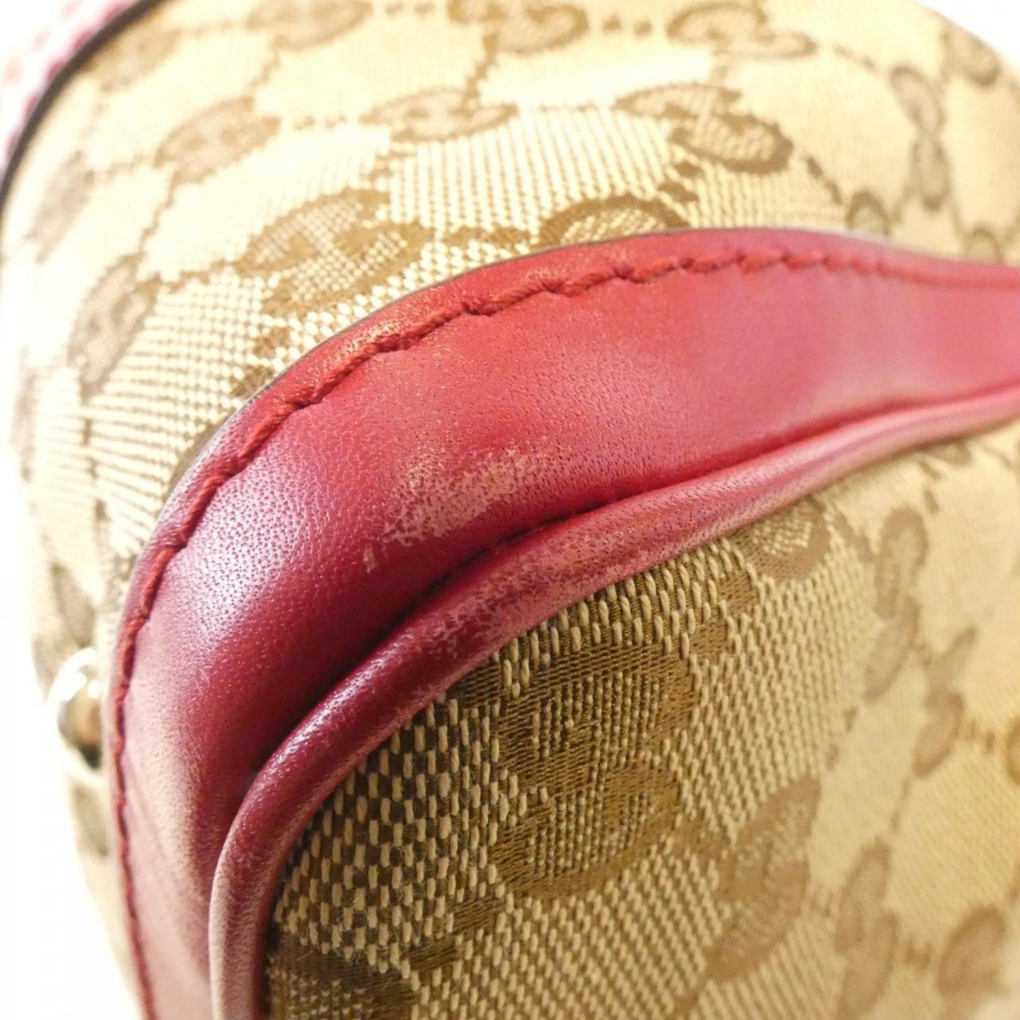Gucci Beige Gg Canvas Leather Boston Bag (Pre-Owned)