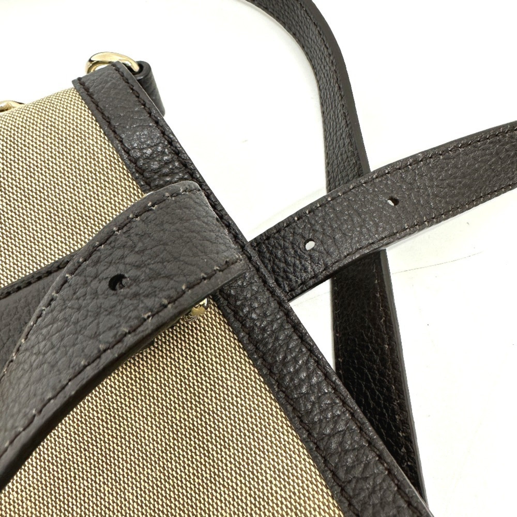 Gucci Beige Canvas Leather Shoulder Bag Tote Bag (Pre-Owned)