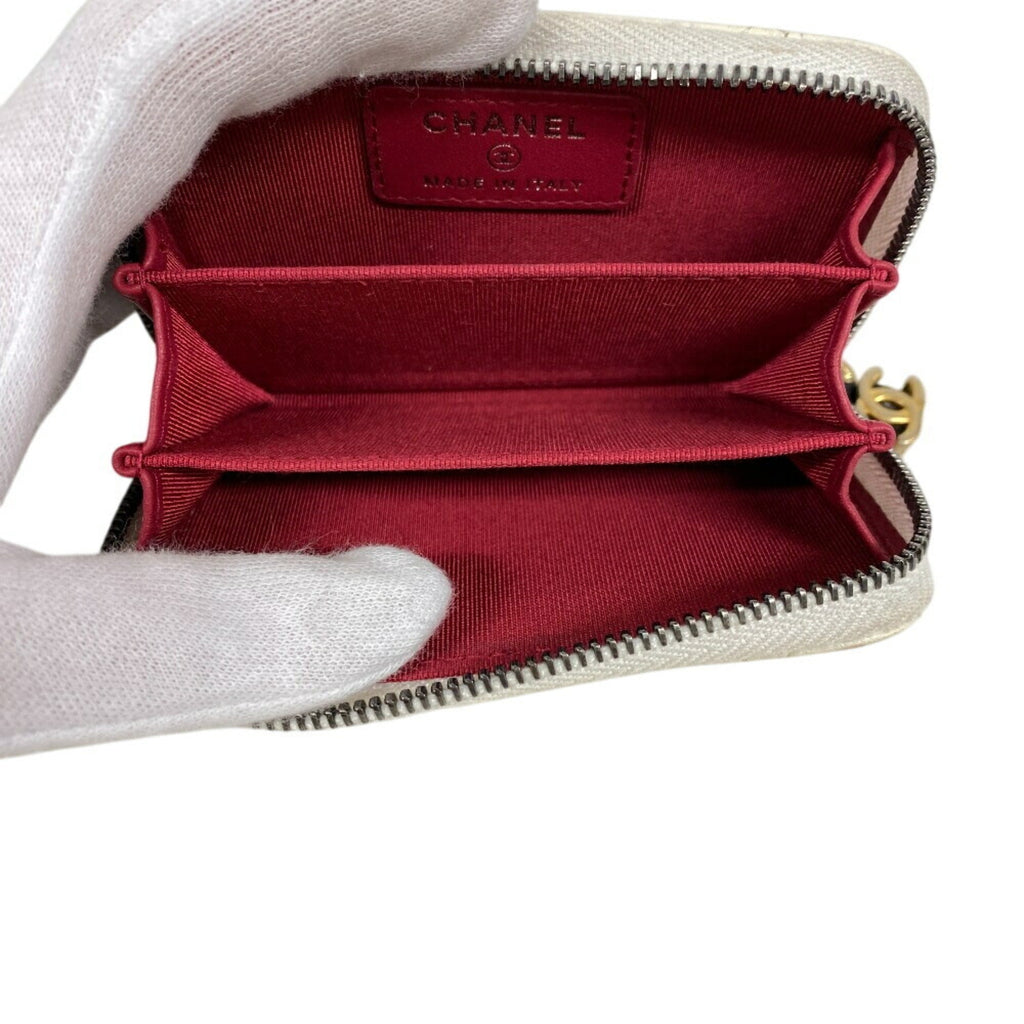 Chanel Black White Leather Coin Purse/Coin Case (Pre-Owned)