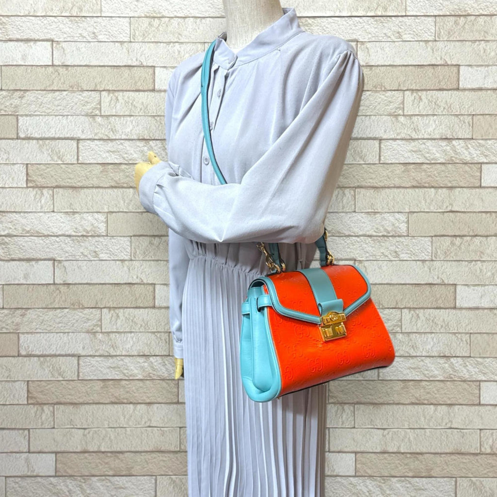 Gucci Light Blue Orange Leather Shoulder Bag (Pre-Owned)