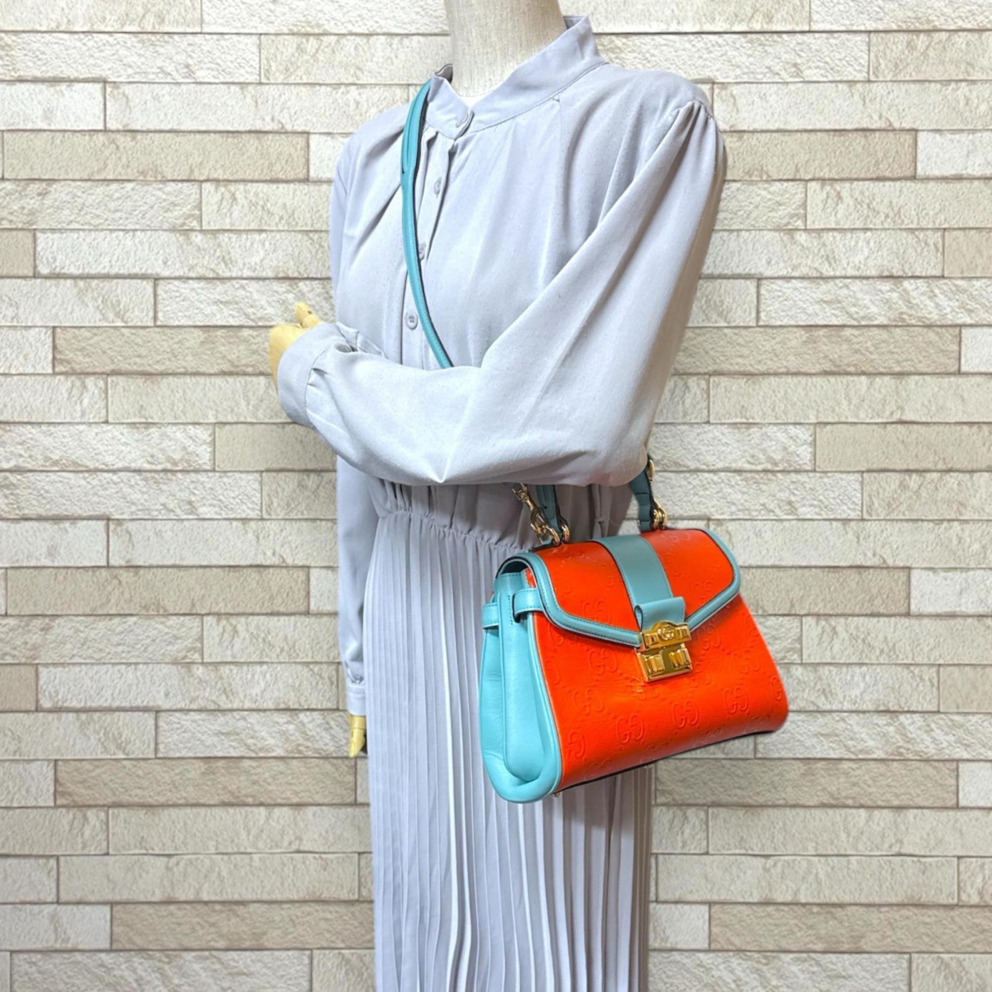 Gucci Light Blue Orange Leather Shoulder Bag (Pre-Owned)