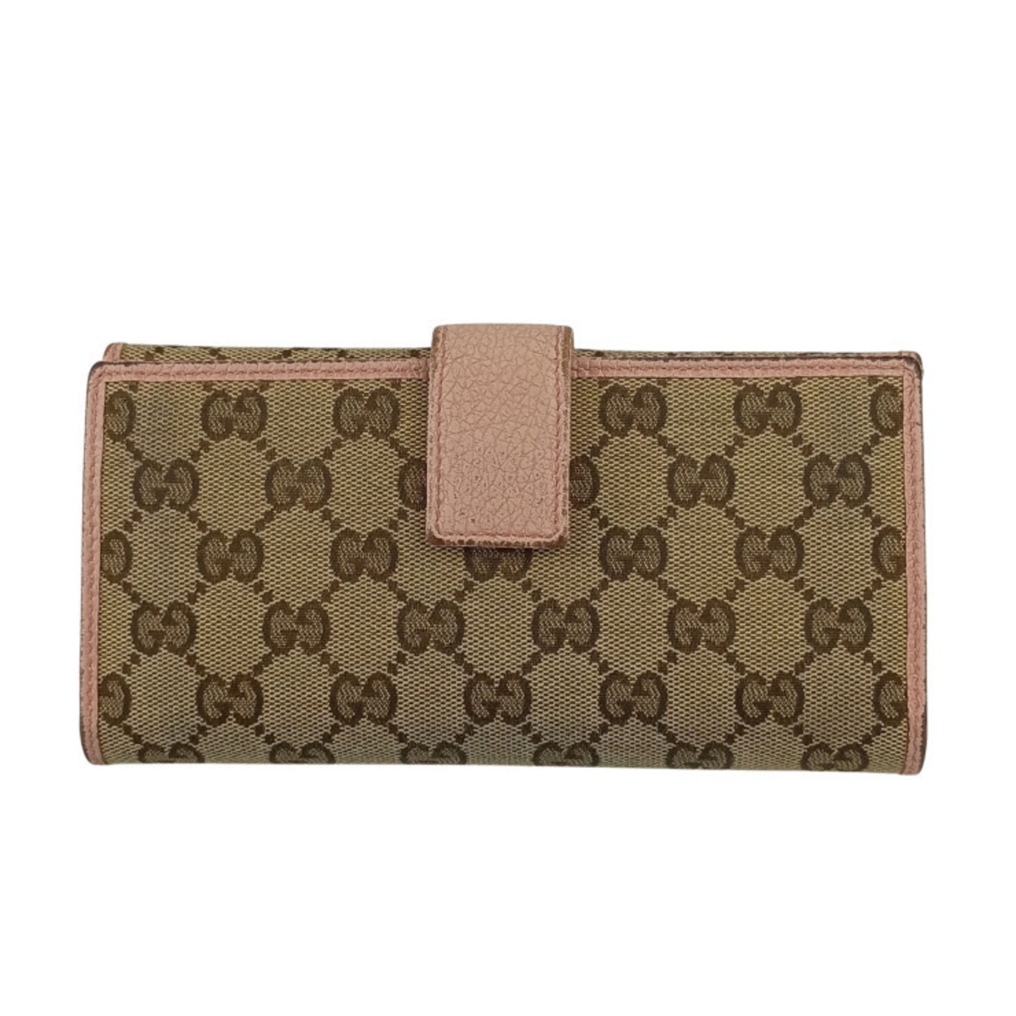 Gucci Beige Pink Gg Canvas Leather Long Wallet (Bi-Fold) (Pre-Owned)