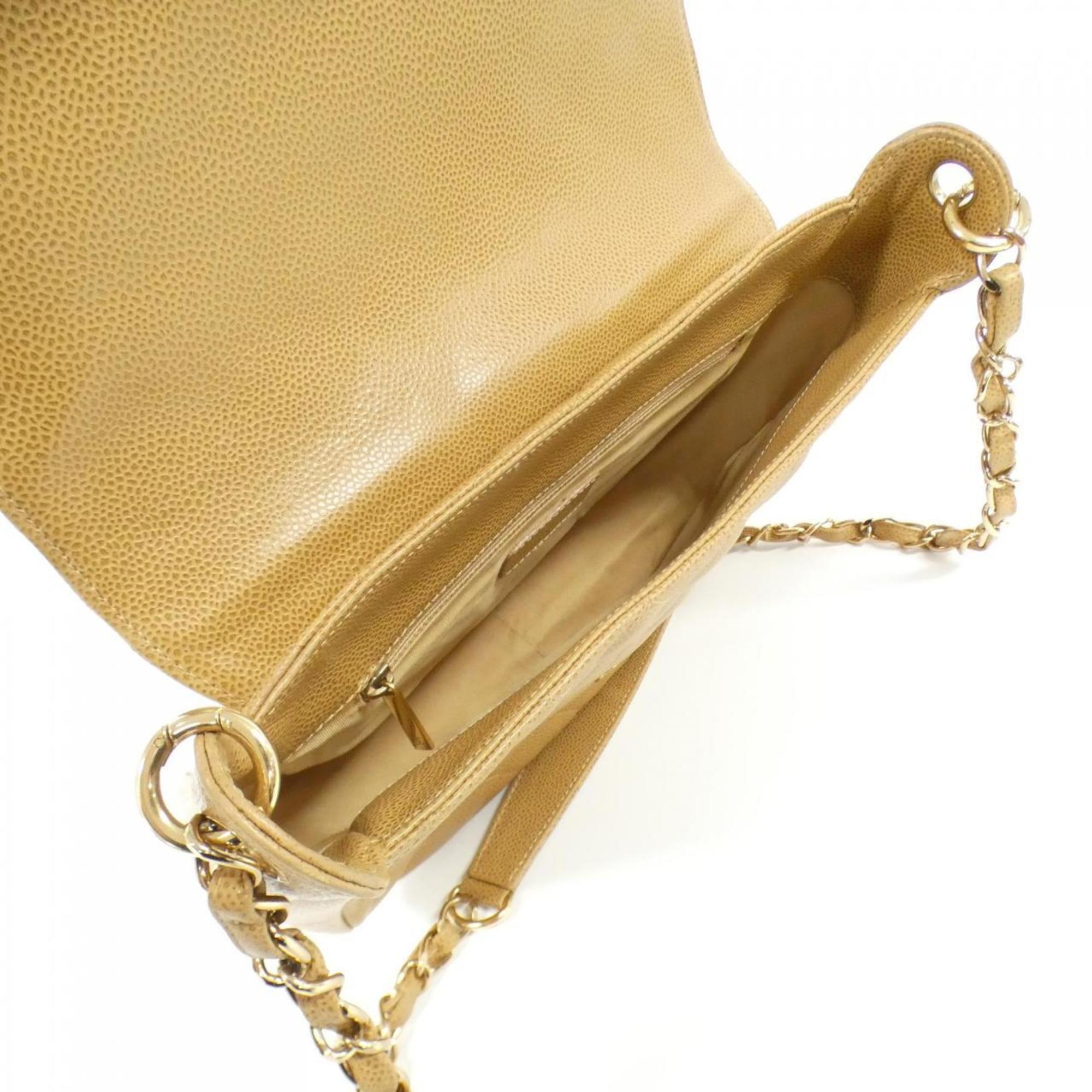 Chanel Beige Grained Calfskin Shoulder Bag (Pre-Owned)