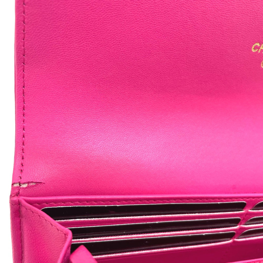 Chanel Pink Leather Long Wallet (Bi-Fold) (Pre-Owned)