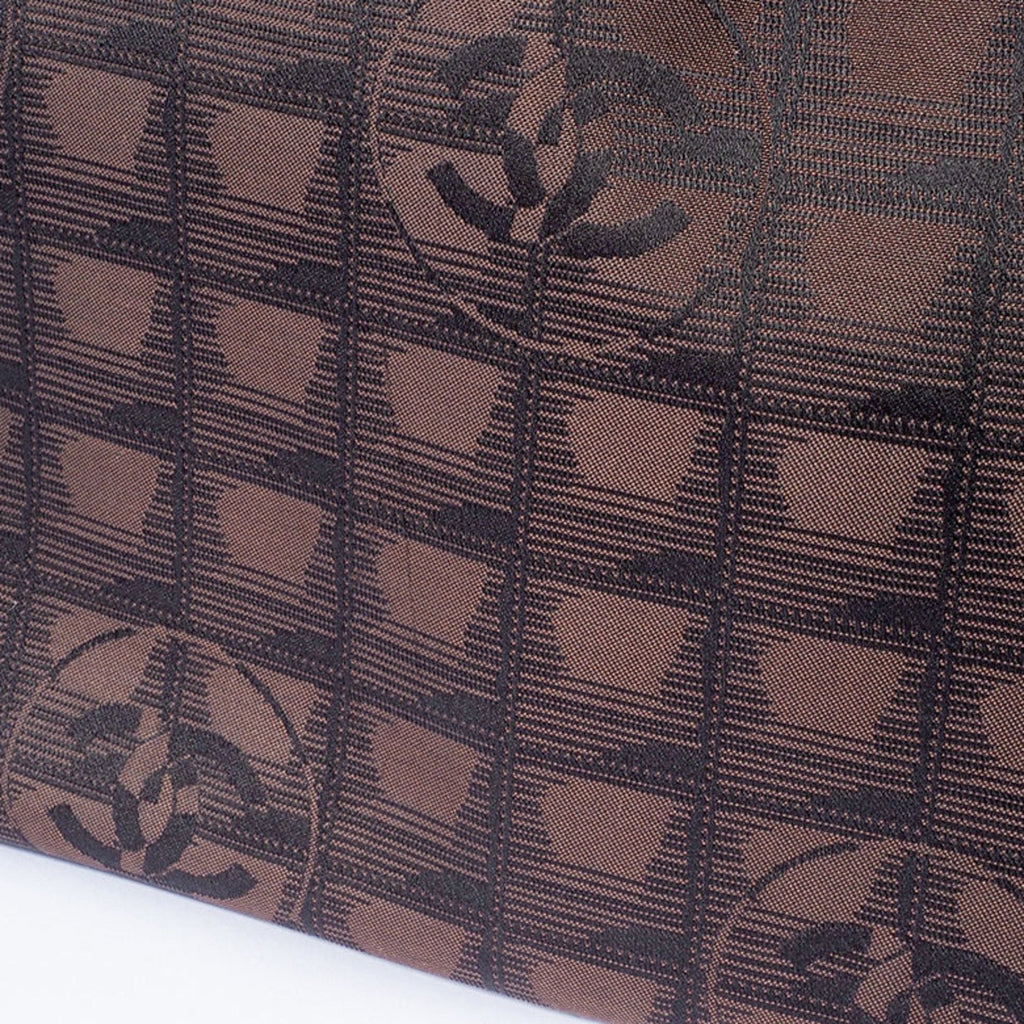 Chanel New Travel Line Brown Jacquard Leather Tote Bag (Pre-Owned)