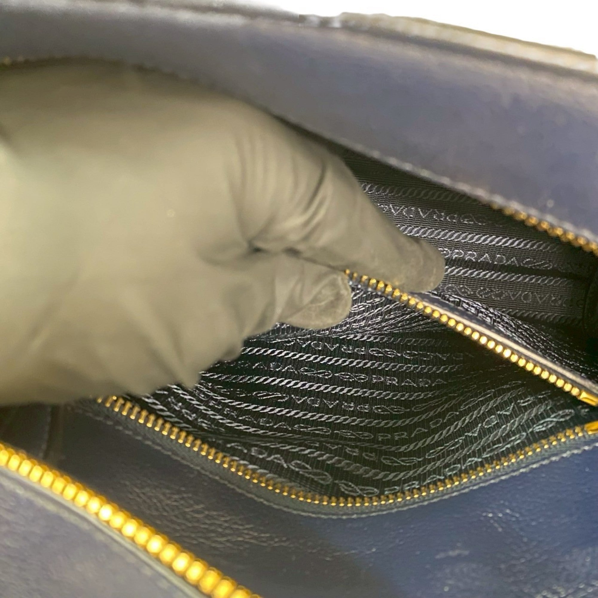 Prada Navy Leather Boston Bag Handbag Shoulder Bag (Pre-Owned)