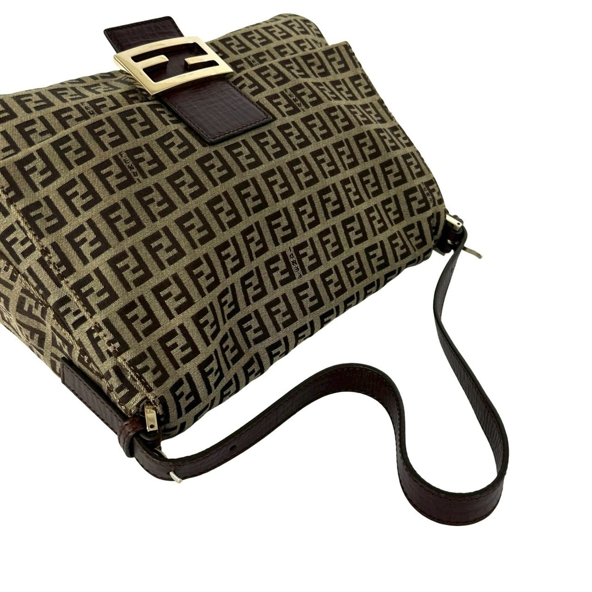 Fendi Beige Brown Canvas Leather Handbag Shoulder Bag (Pre-Owned)