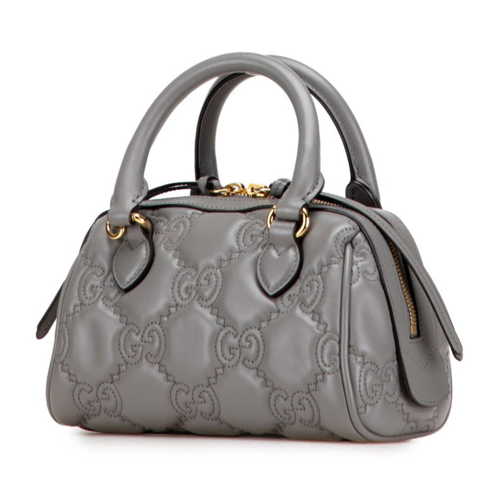 Gucci Gray Leather Boston Bag Shoulder Bag (Pre-Owned)