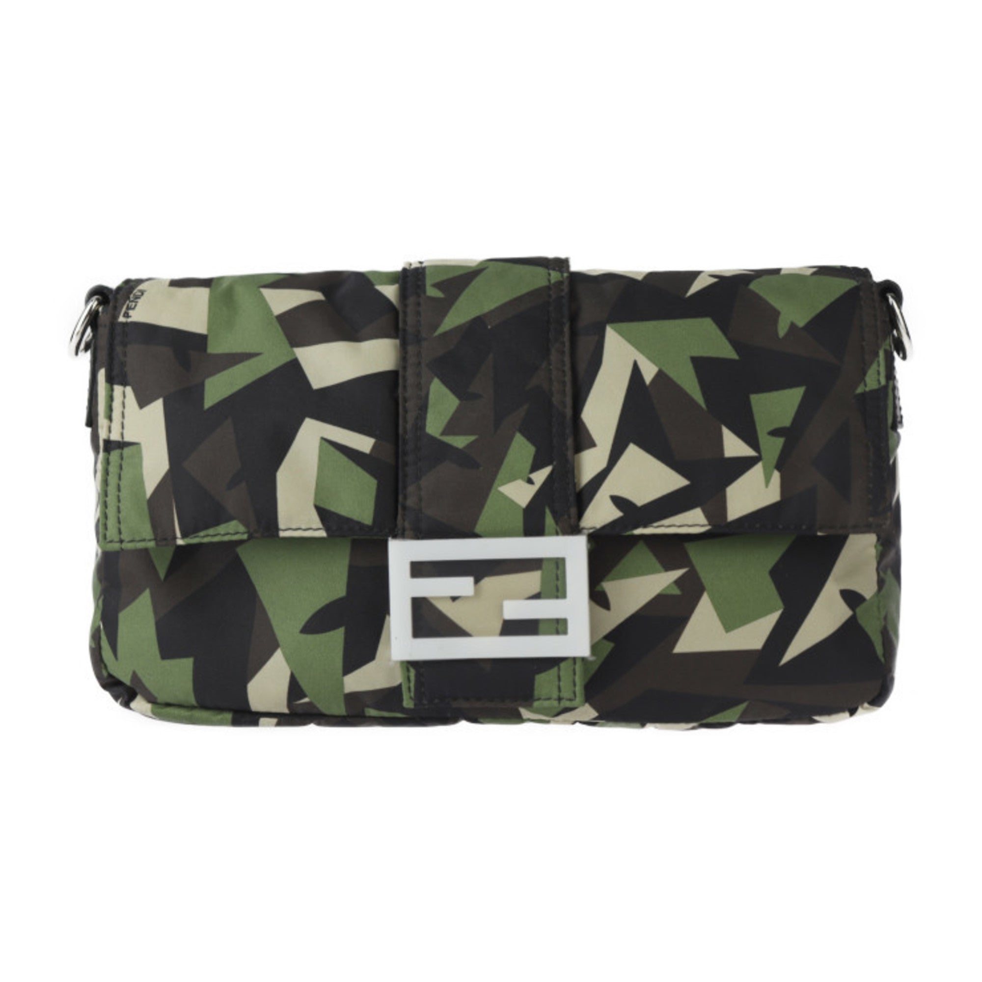 Fendi Beige Black Camouflage Green Nylon Leather Clutch Bag Fanny Pack Pouch Shoulder Bag (Pre-Owned)