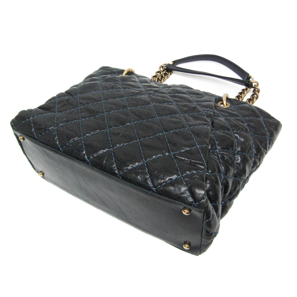 Chanel Matelasse Black Navy Grained Calfskin Tote Bag (Pre-Owned)