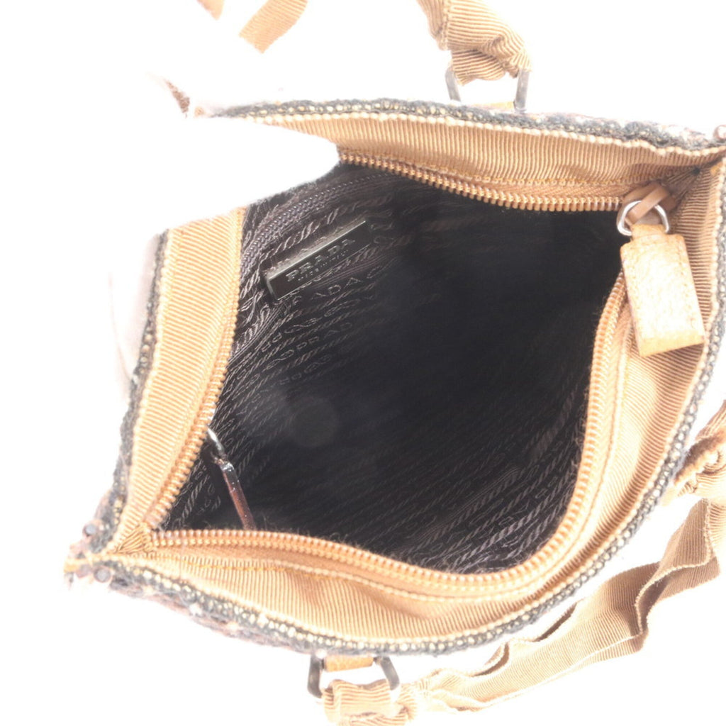 Prada Black Brown Leather Canvas Handbag Tote Bag (Pre-Owned)