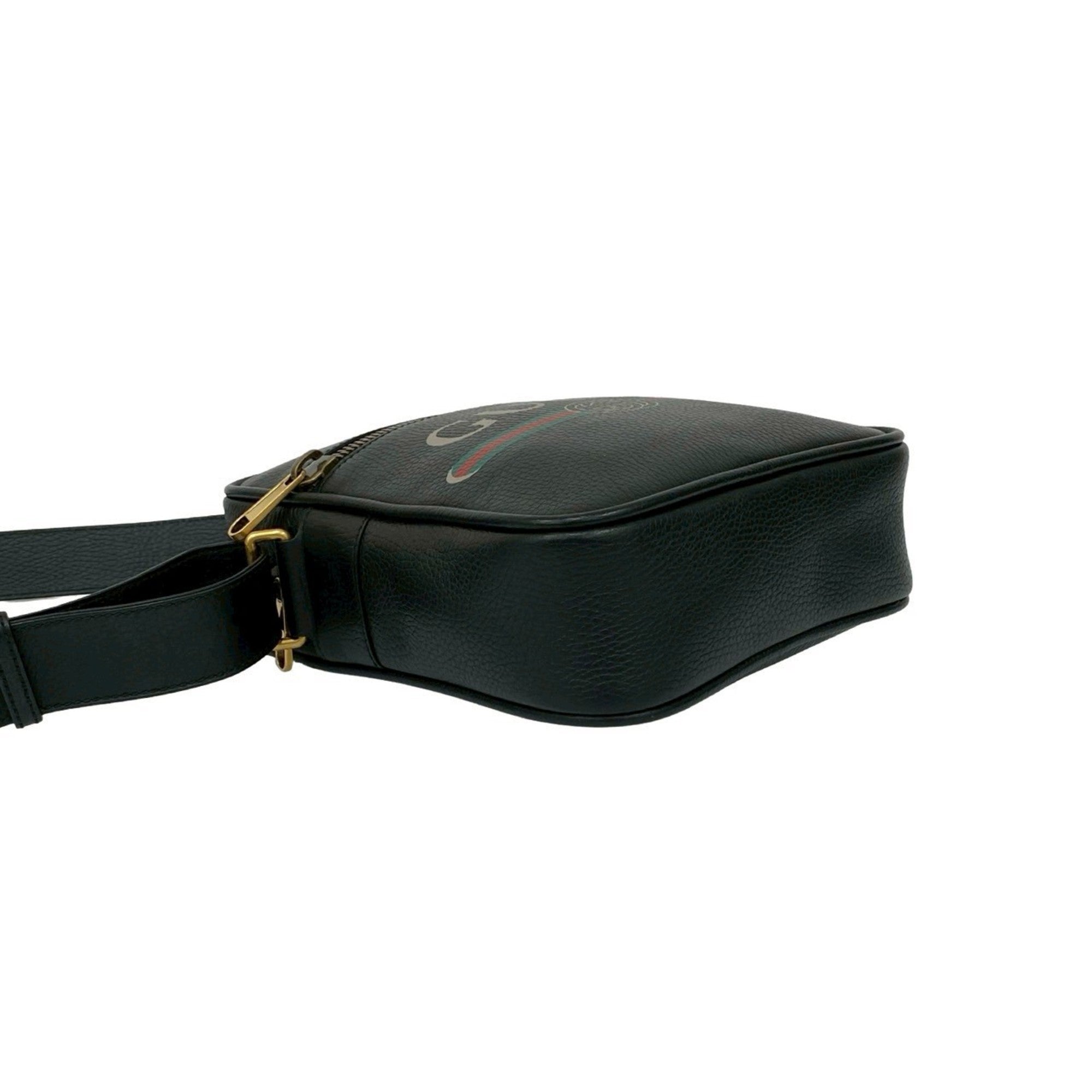 Gucci Black Green Red Color Leather Messenger Bag Pochette Shoulder Bag (Pre-Owned)