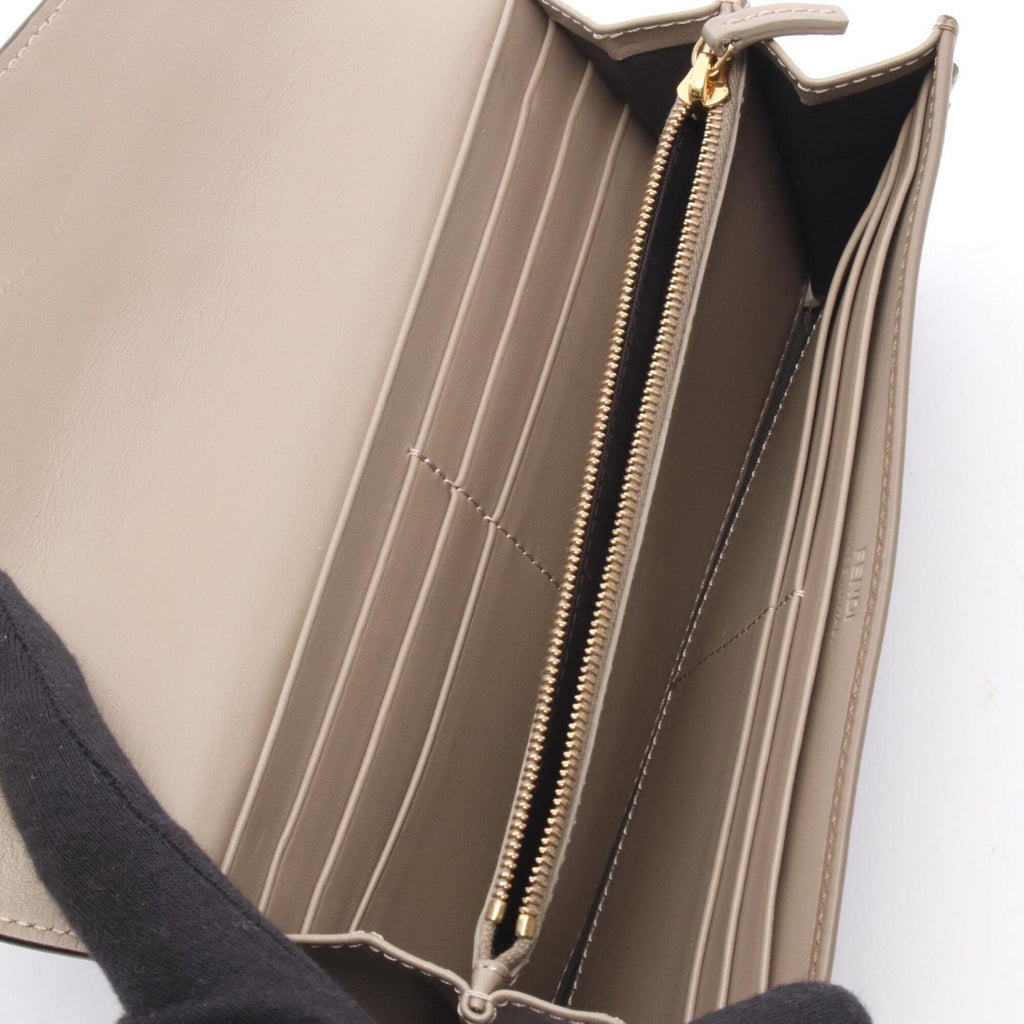 Fendi Beige Gray Leather Long Wallet (Bi-Fold) (Pre-Owned)