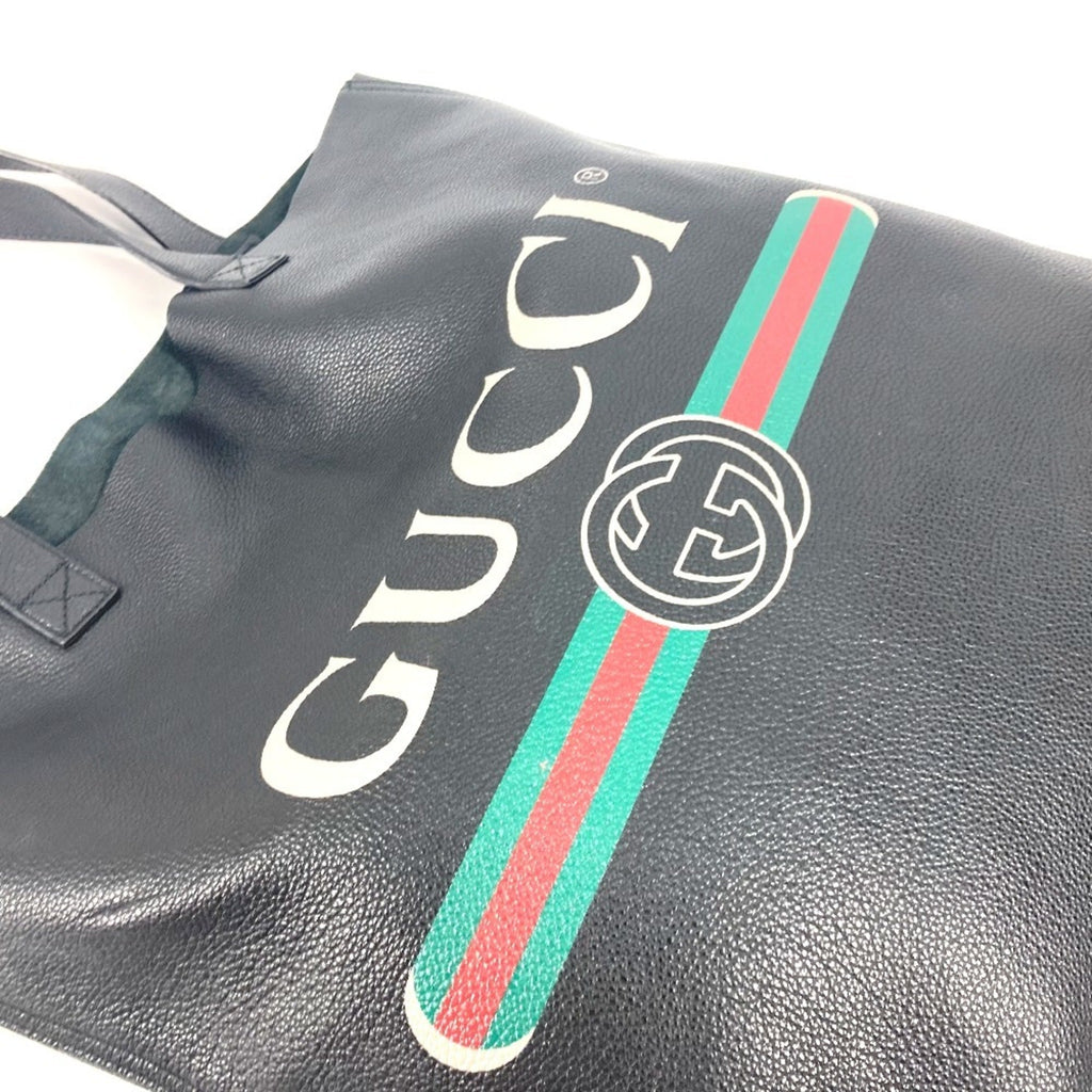 Gucci Sherry Line Black Leather Shoulder Bag Tote Bag (Pre-Owned)