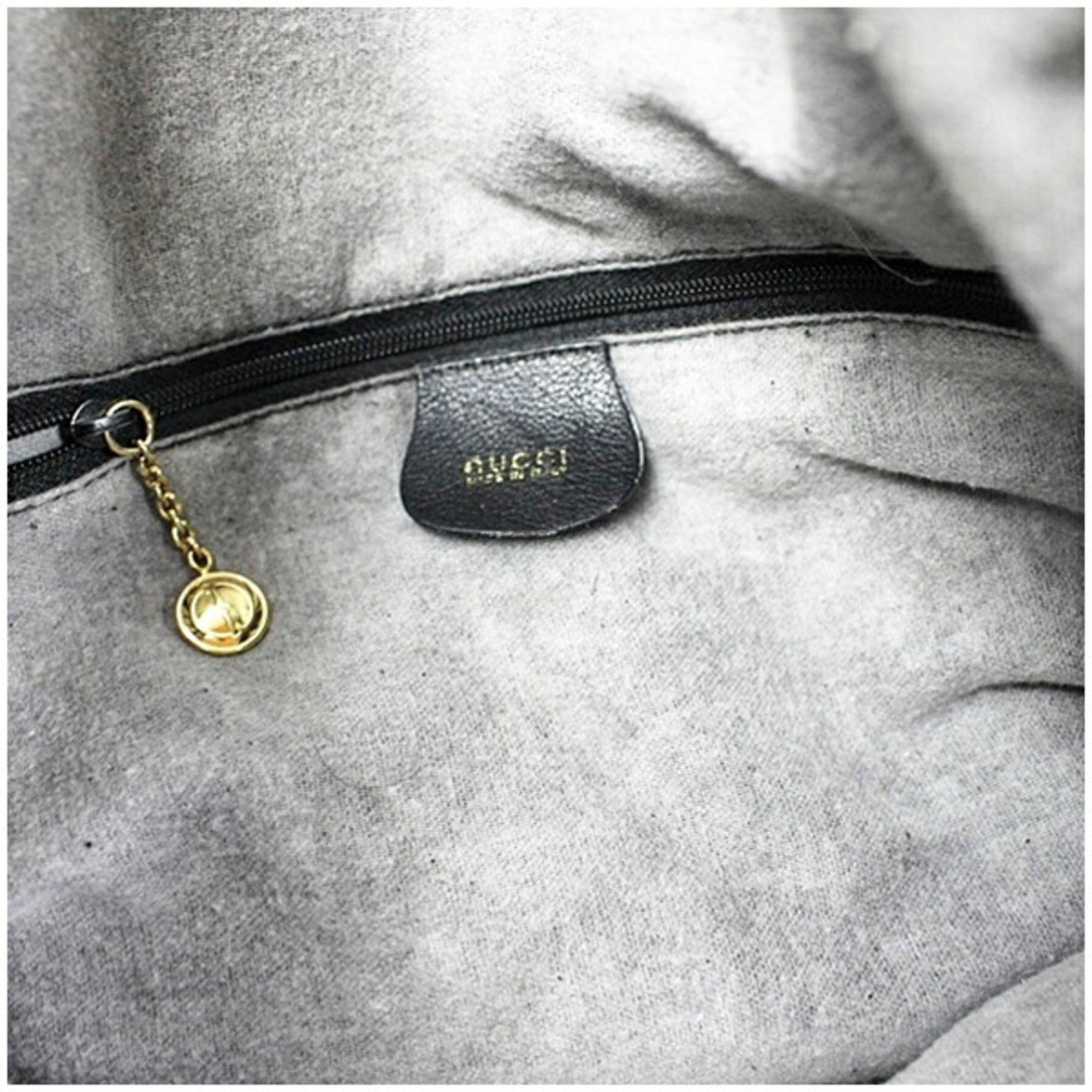 Gucci Bamboo Black Gray Leather Shoulder Bag (Pre-Owned)