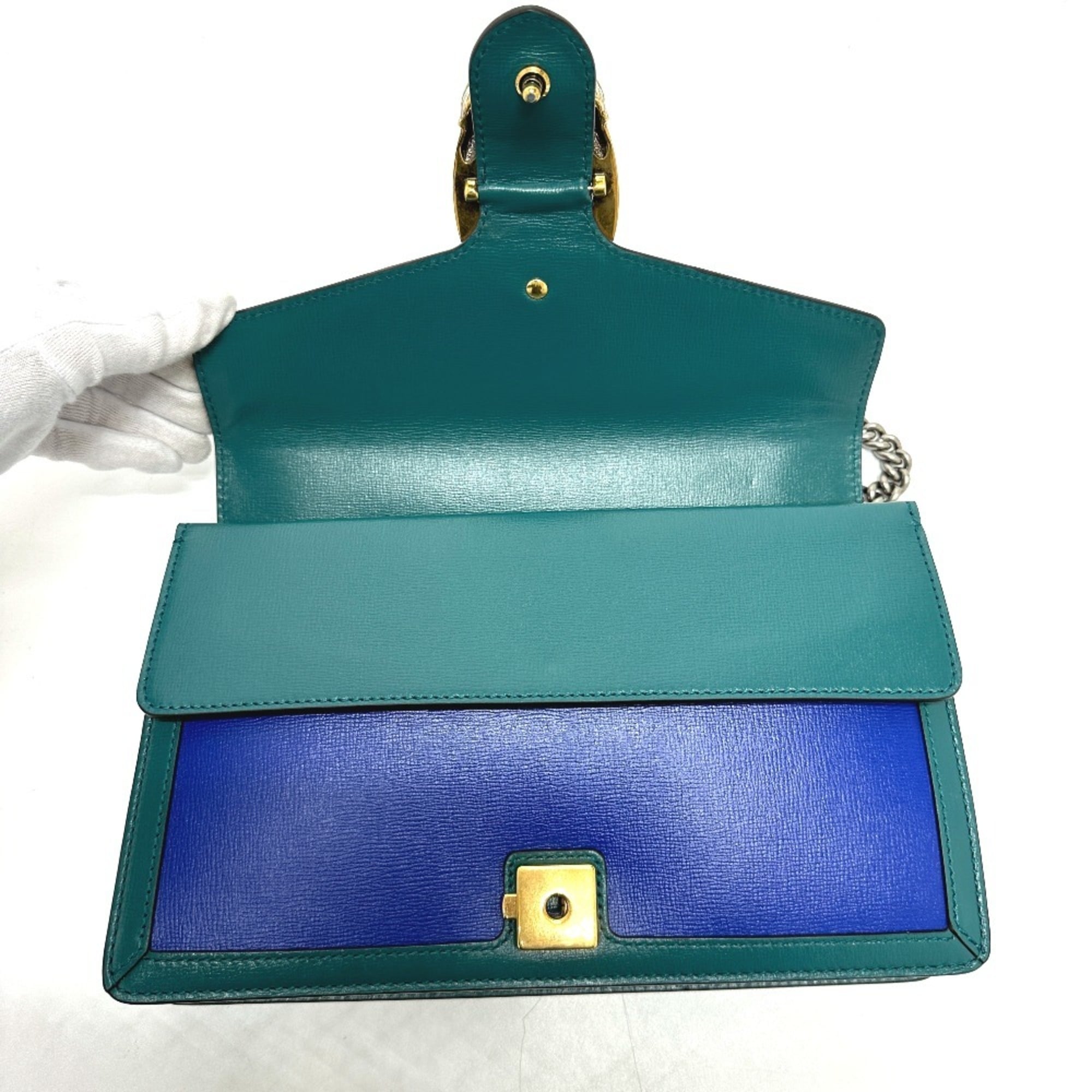 Gucci Blue Green Leather Shoulder Bag (Pre-Owned)