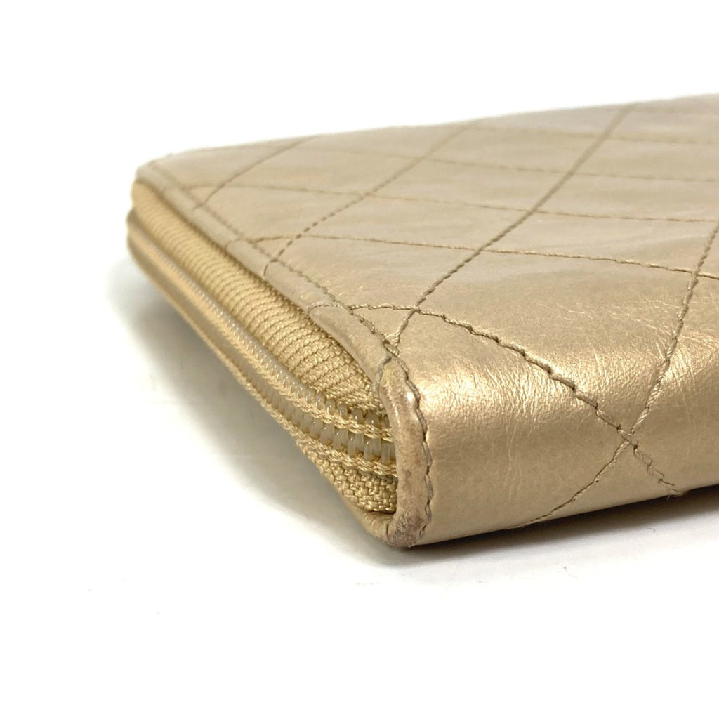 Chanel Gold Leather Long Wallet (Bi-Fold) (Pre-Owned)