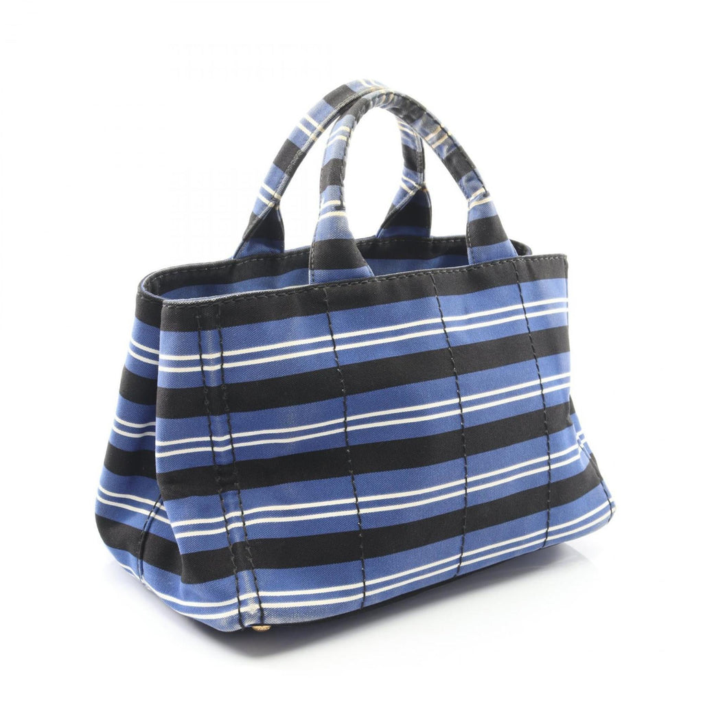 Prada Black Blue White Canvas Tote Bag (Pre-Owned)