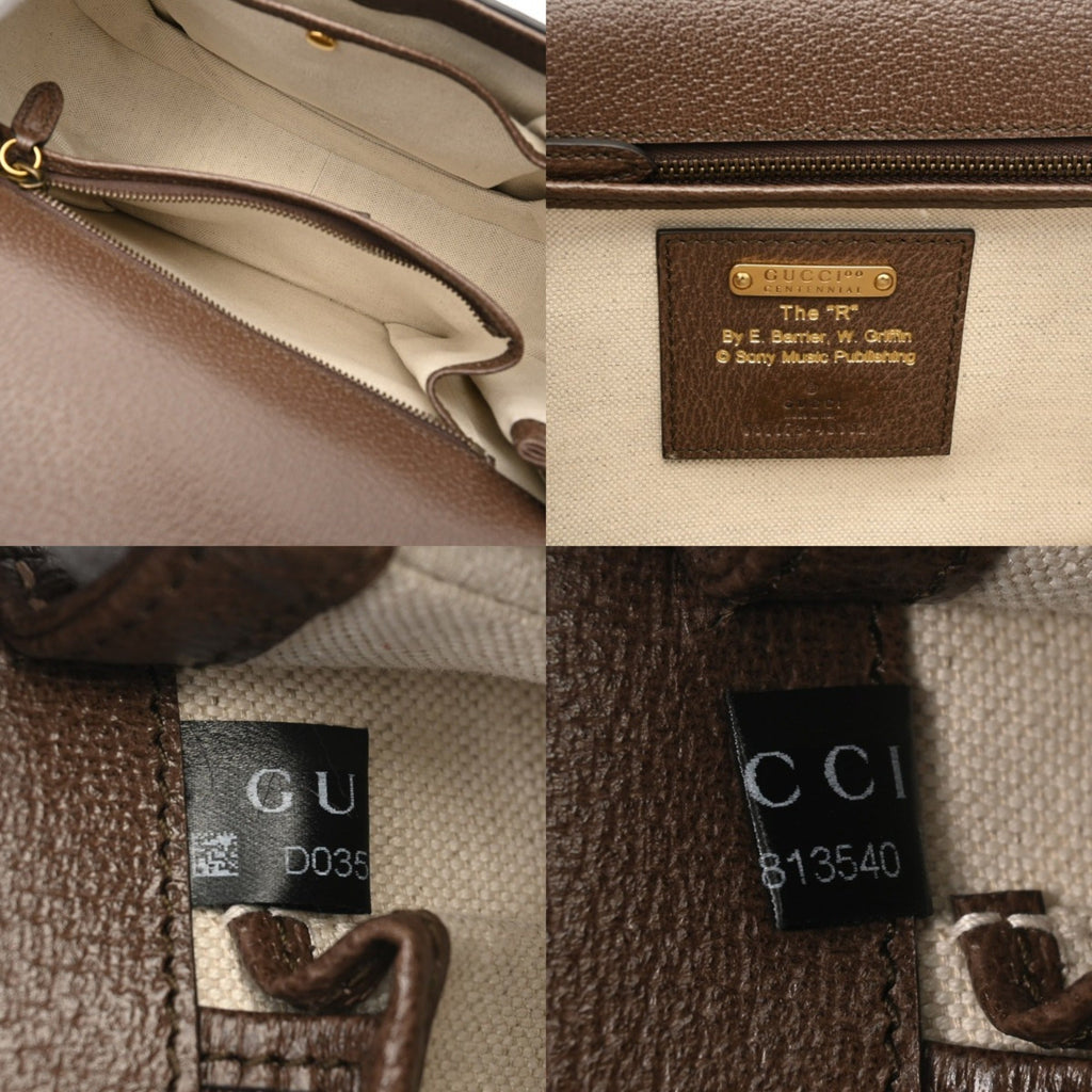 Gucci Beige Green Canvas Leather Handbag (Pre-Owned)