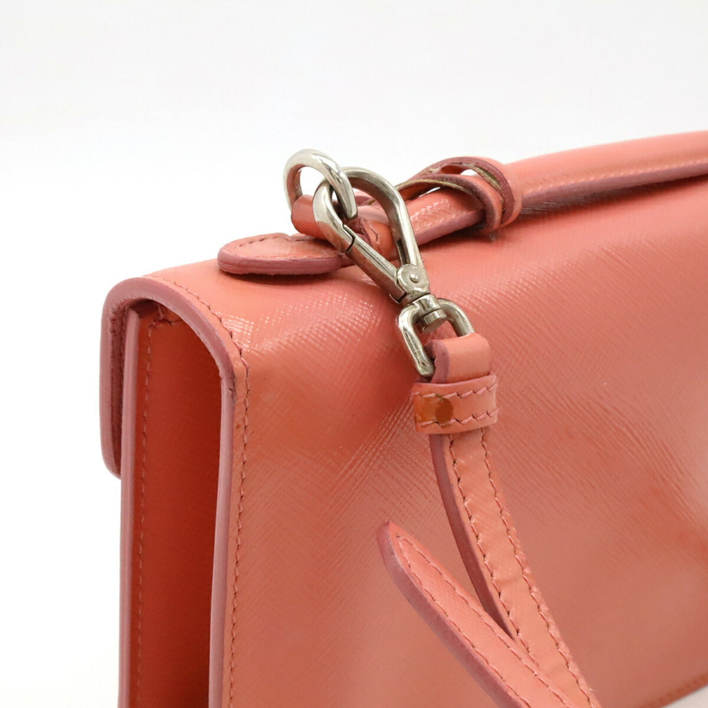 Prada Saffiano Begonia Pink Leather Handbag Pochette Shoulder Bag (Pre-Owned)