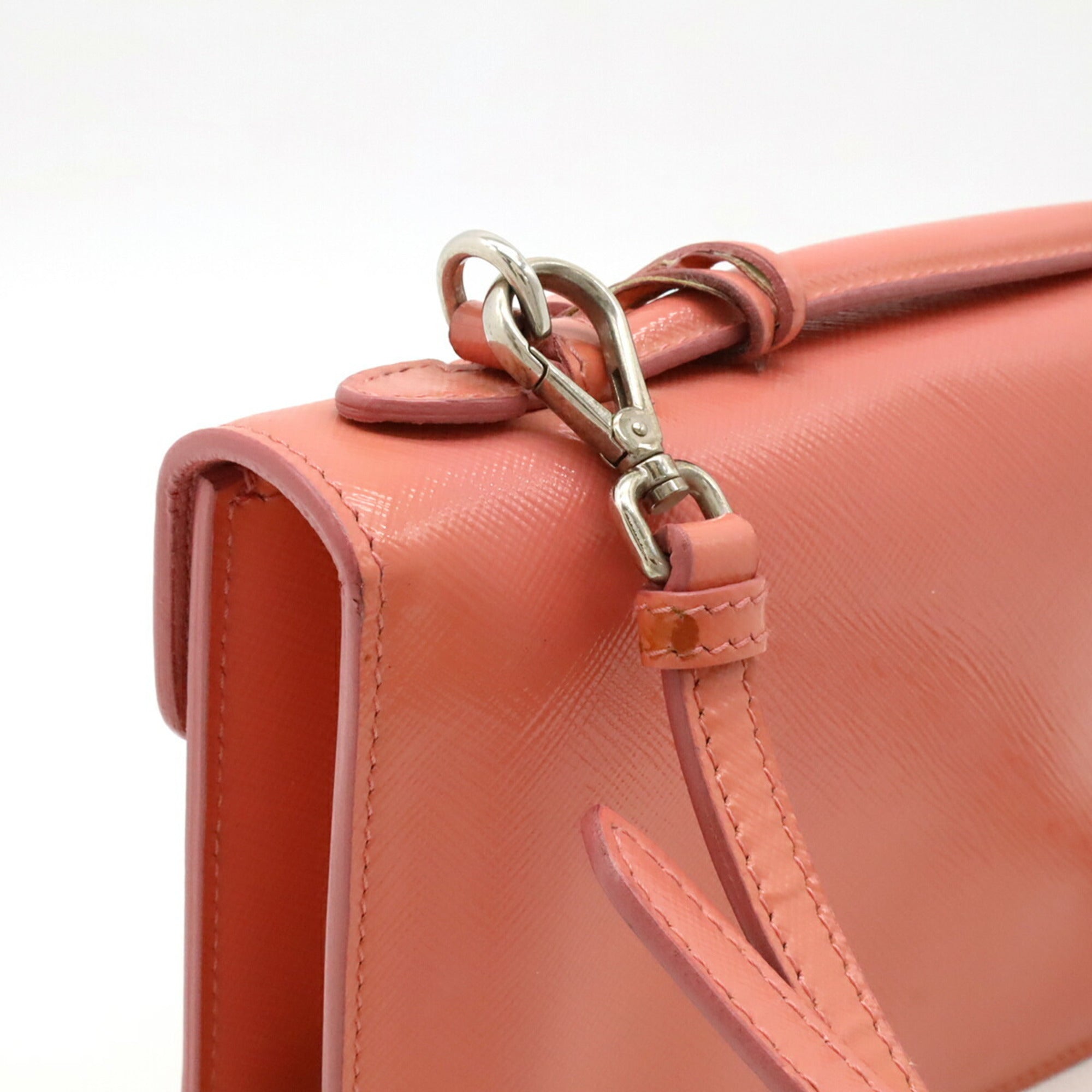 Prada Saffiano Begonia Pink Leather Handbag Pochette Shoulder Bag (Pre-Owned)
