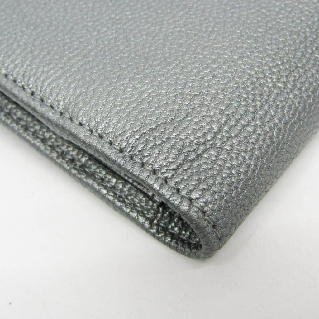 Chanel Coco Button Silver Leather Long Wallet (Bi-Fold) (Pre-Owned)