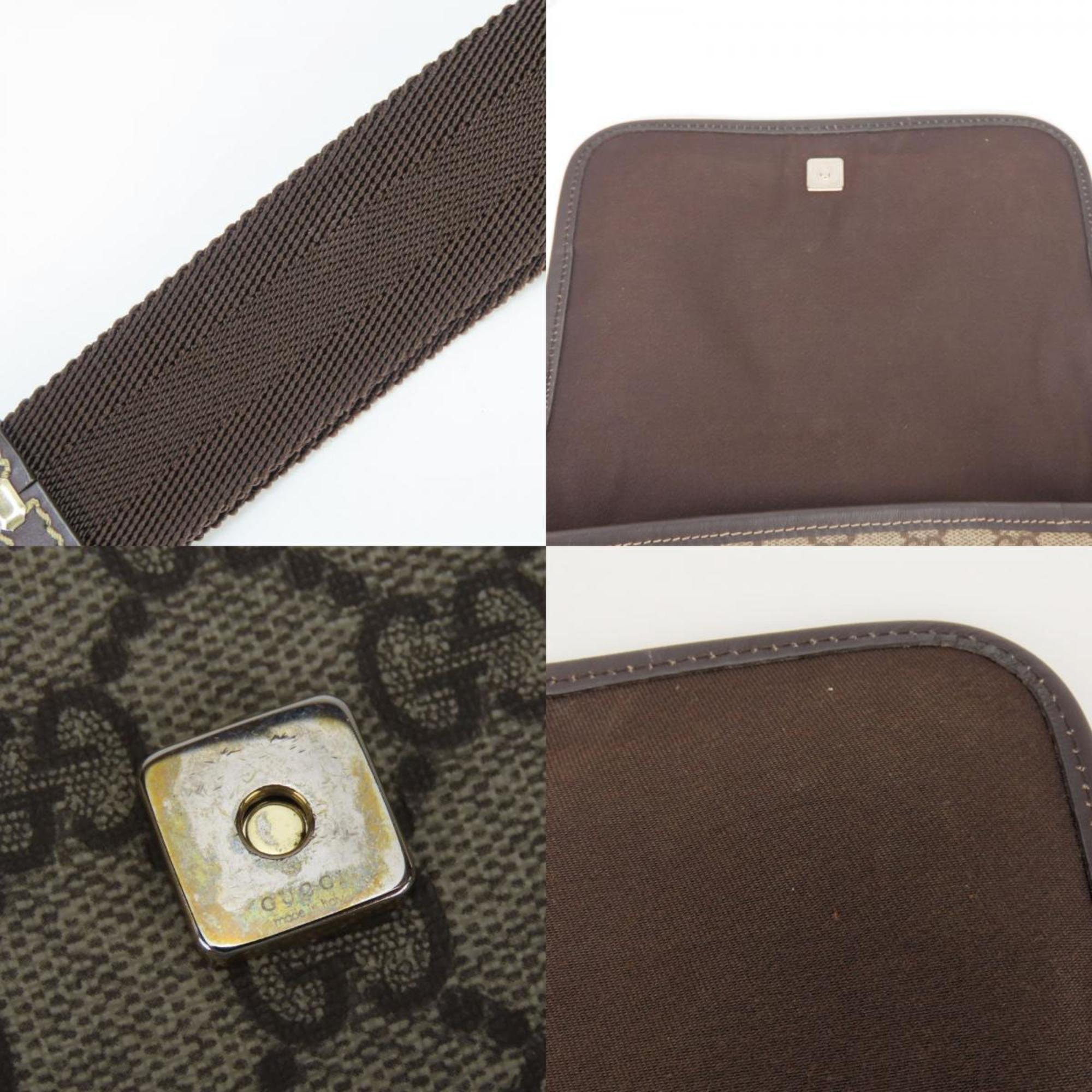 Gucci Beige Dark Brown Gg Supreme Leather Shoulder Bag (Pre-Owned)