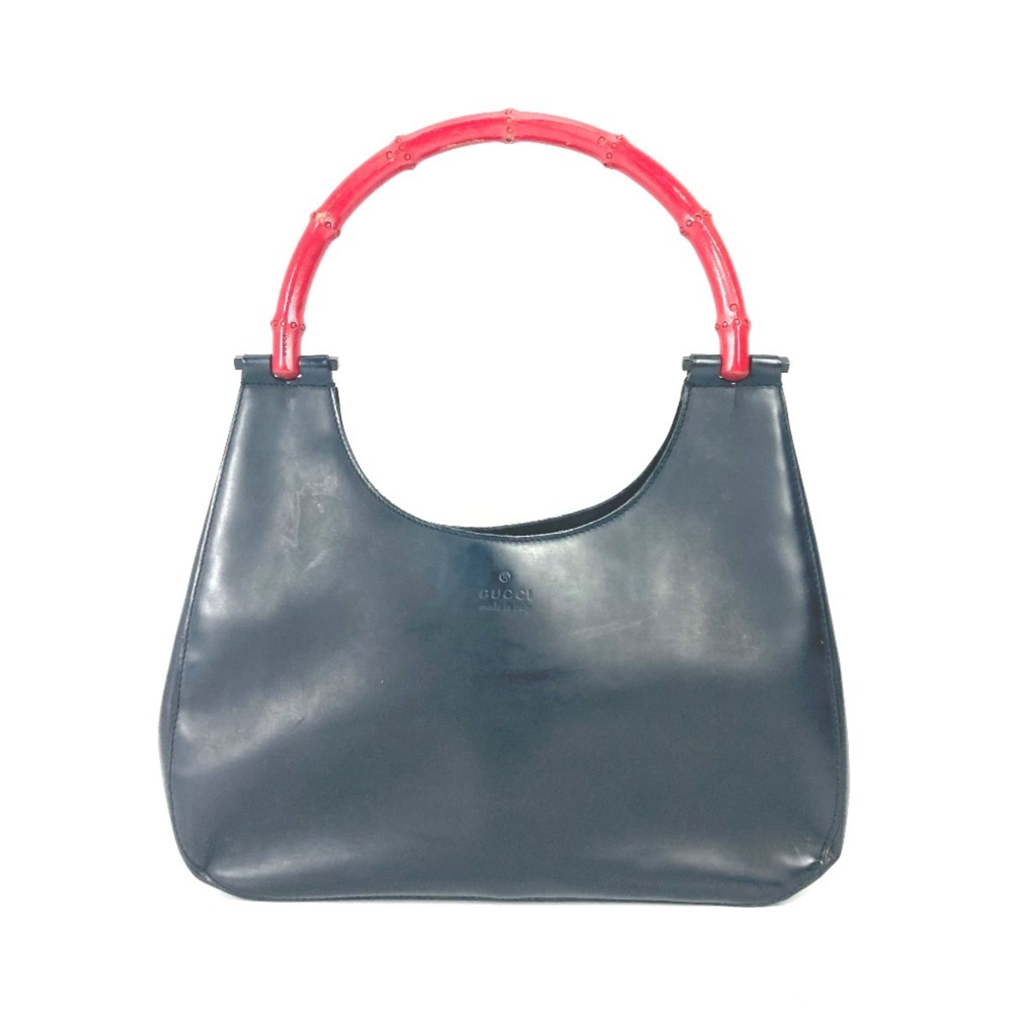 Gucci Black Red Color Leather Handbag Shoulder Bag (Pre-Owned)