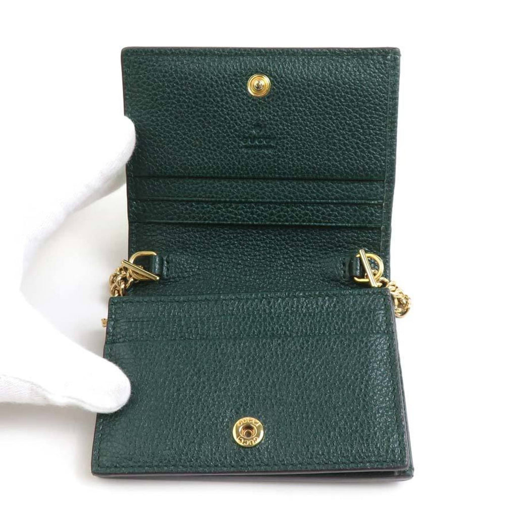Gucci Gold Silver Dark Green Leather Metal Chain/Shoulder Wallet (Pre-Owned)