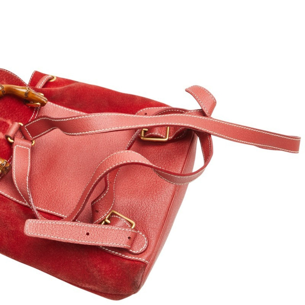 Gucci Bamboo Red Color Suede Leather Backpack (Pre-Owned)