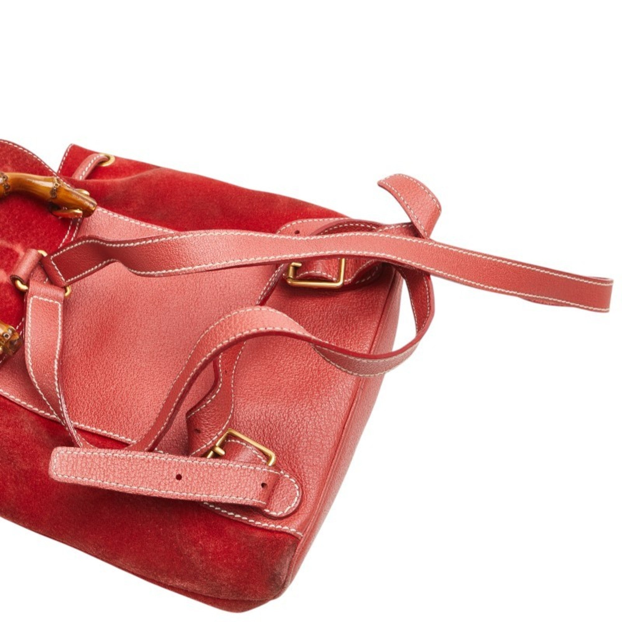 Gucci Bamboo Red Color Suede Leather Backpack (Pre-Owned)