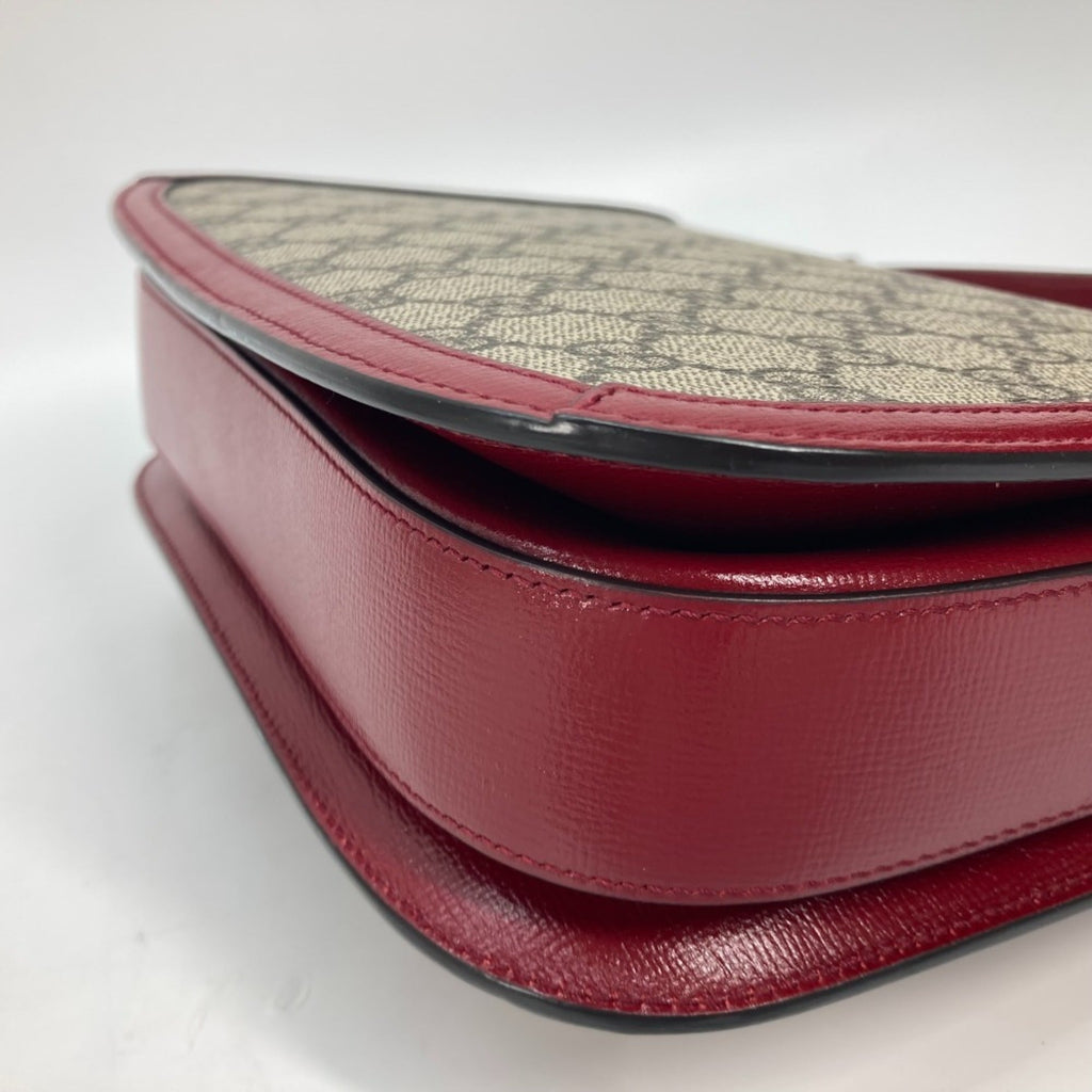 Gucci Beige Red Color Gg Supreme Leather Shoulder Bag (Pre-Owned)