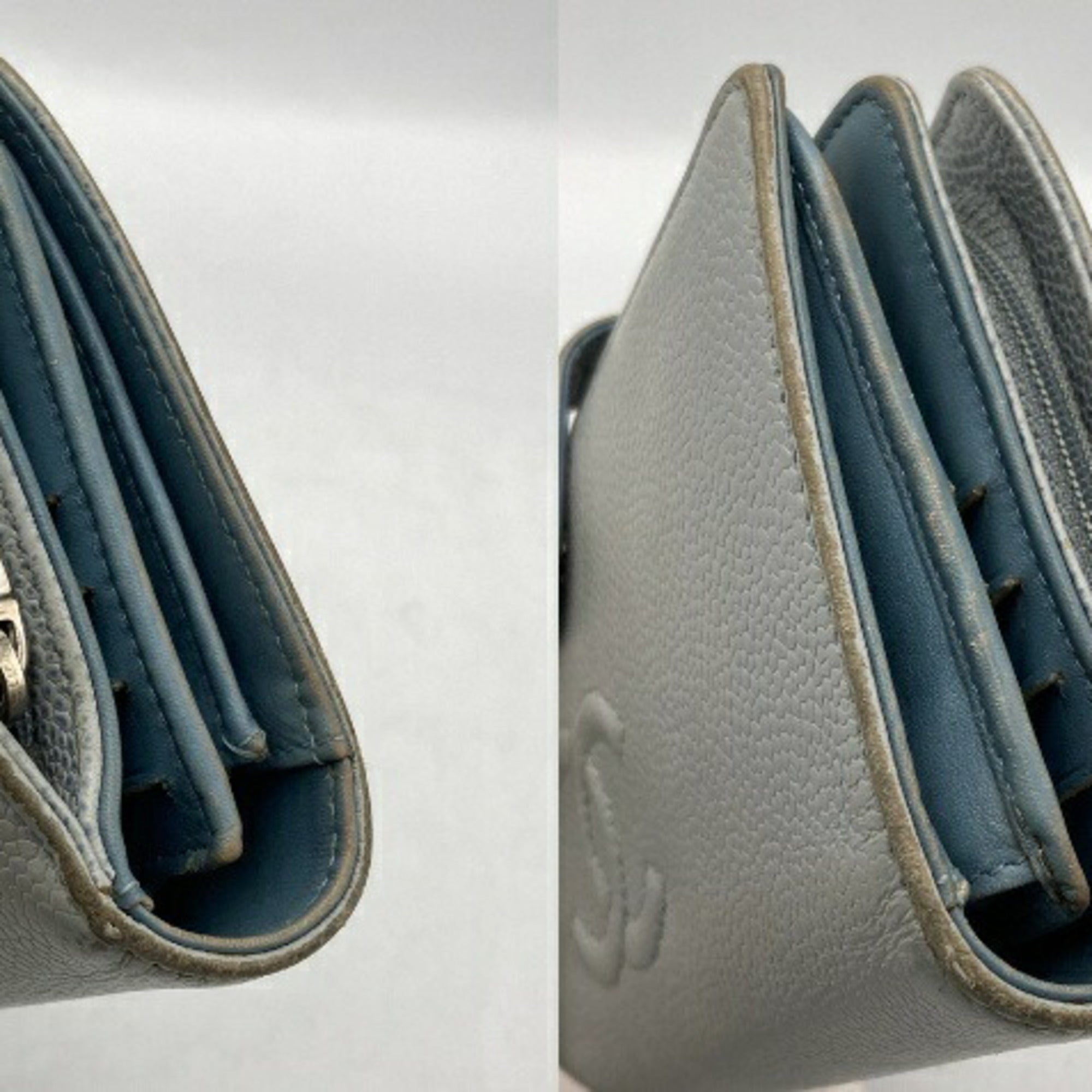 Chanel Light Blue Leather Long Wallet (Bi-Fold) (Pre-Owned)