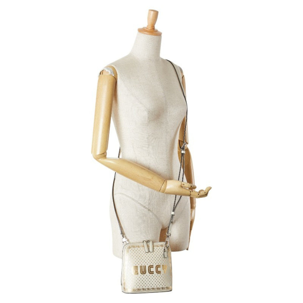 Gucci Gold White Leather Shoulder Bag (Pre-Owned)