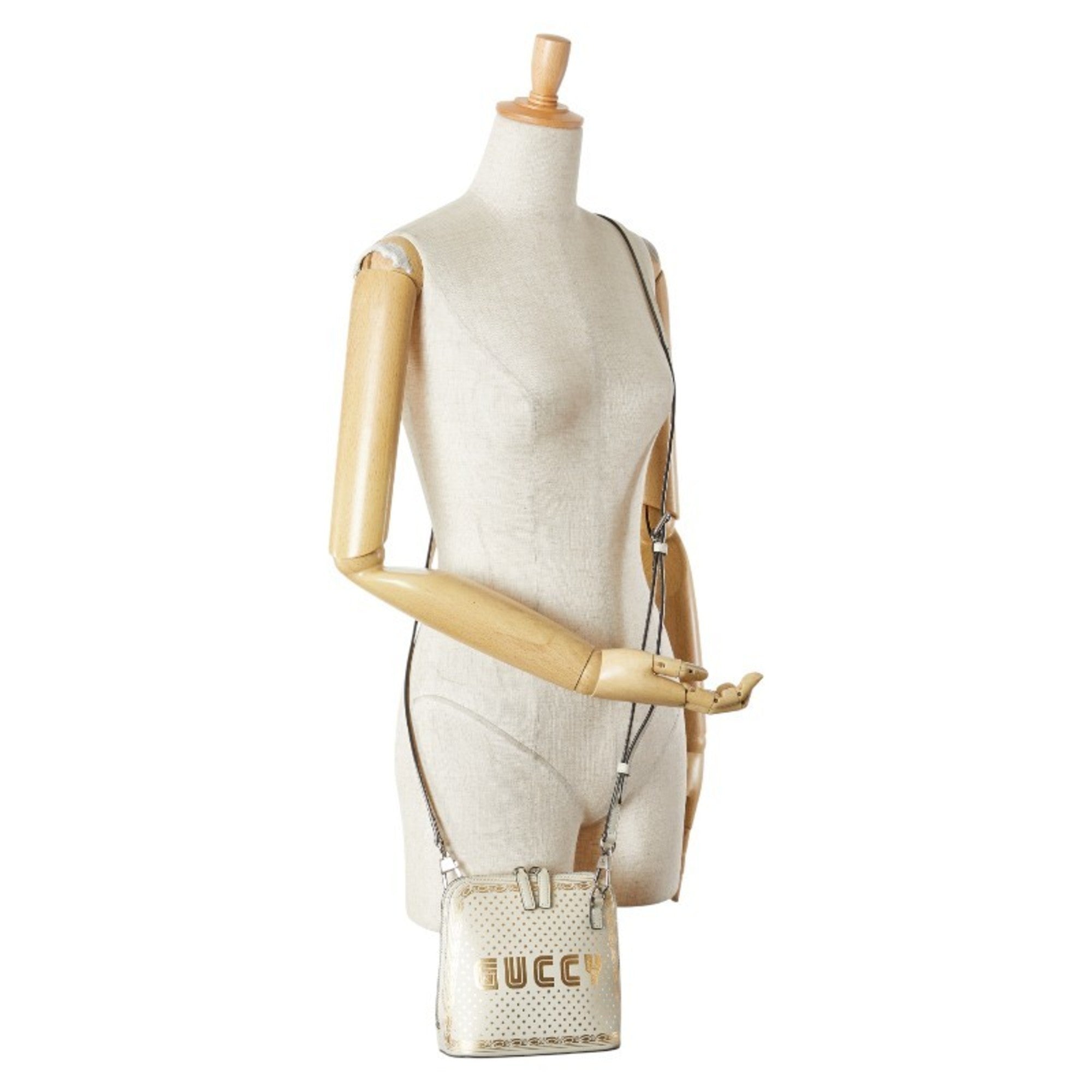 Gucci Gold White Leather Shoulder Bag (Pre-Owned)