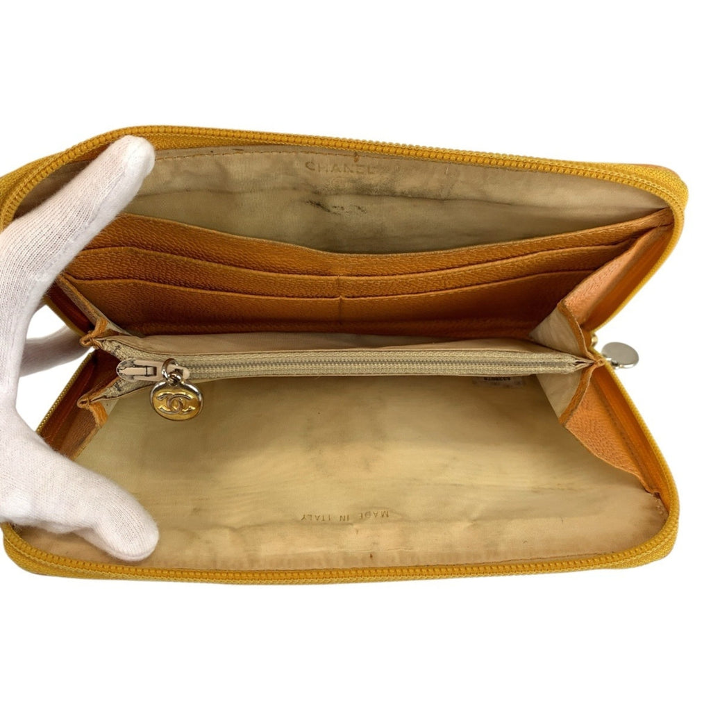 Chanel Yellow Leather Long Wallet (Bi-Fold) (Pre-Owned)