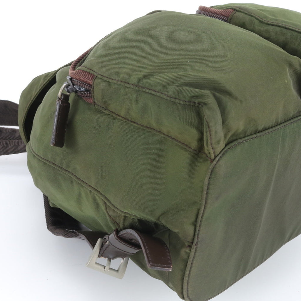 Prada Brown Green Nylon Leather Backpack (Pre-Owned)