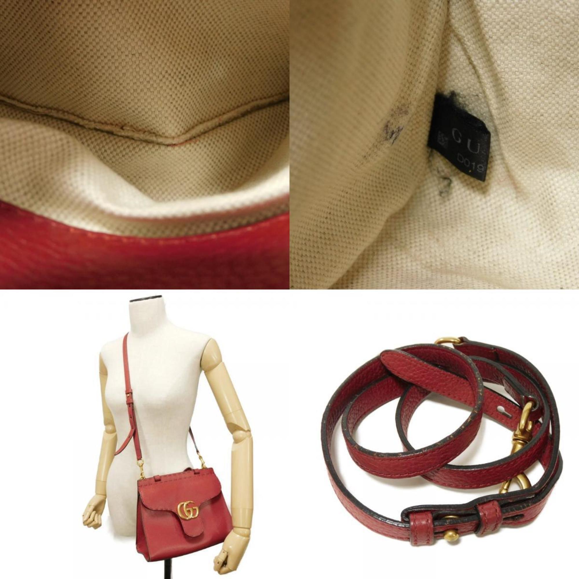 Gucci Gg Marmont Red Color Leather Handbag Shoulder Bag (Pre-Owned)