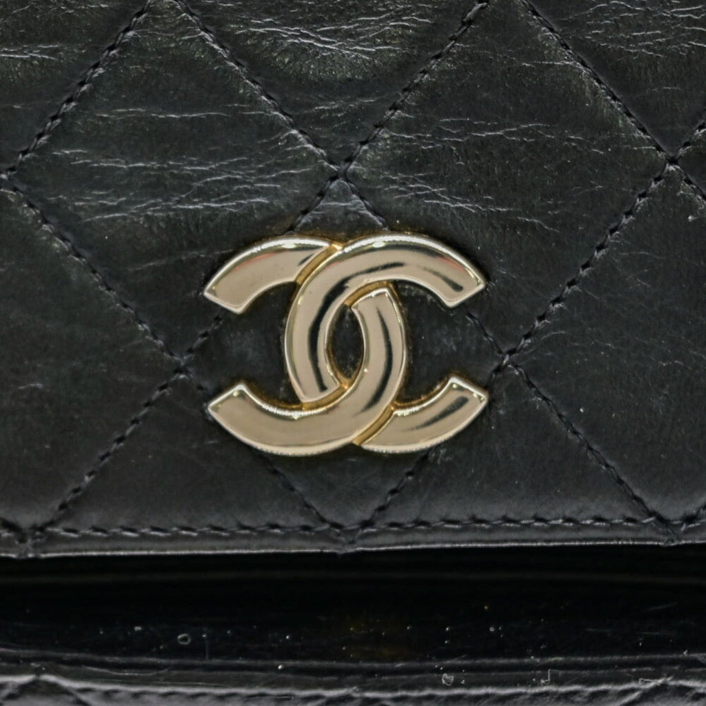 Chanel Black Leather Clutch Bag Shoulder Bag (Pre-Owned)